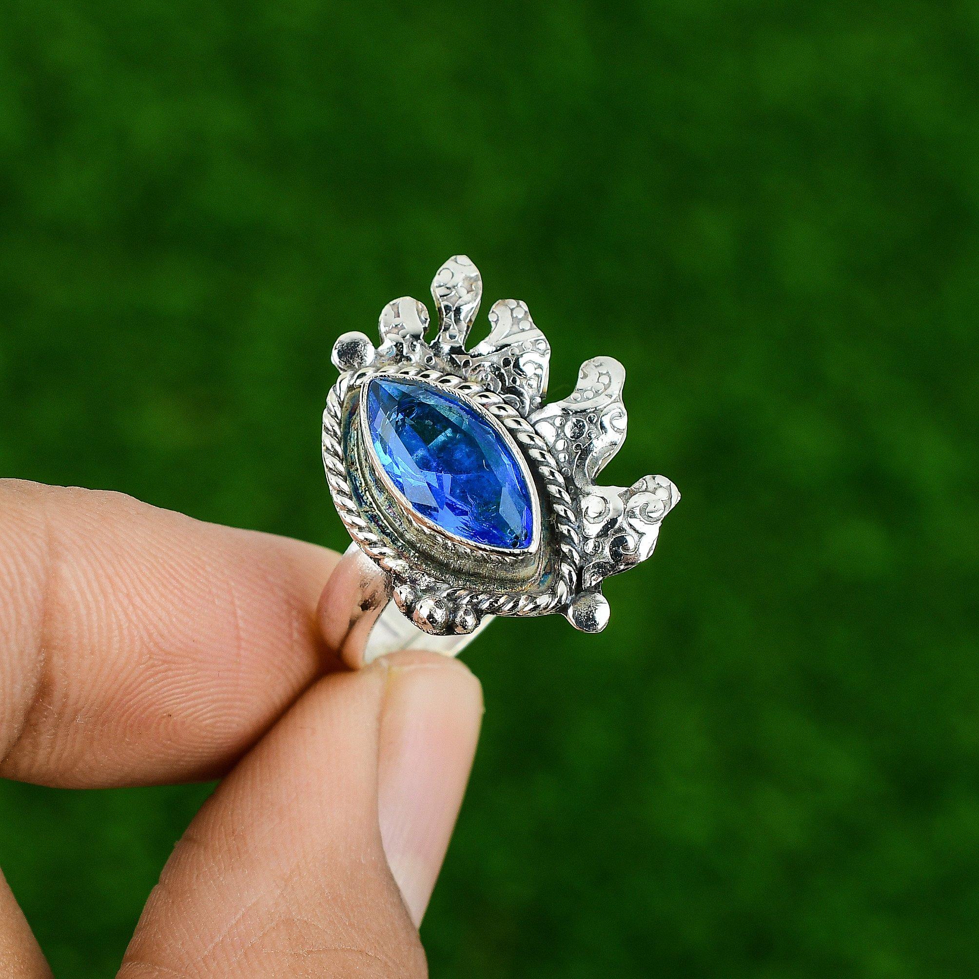 Gift For Her Natural Swiss Blue Topaz Multi Stone Adjustable Ring 925 Silver