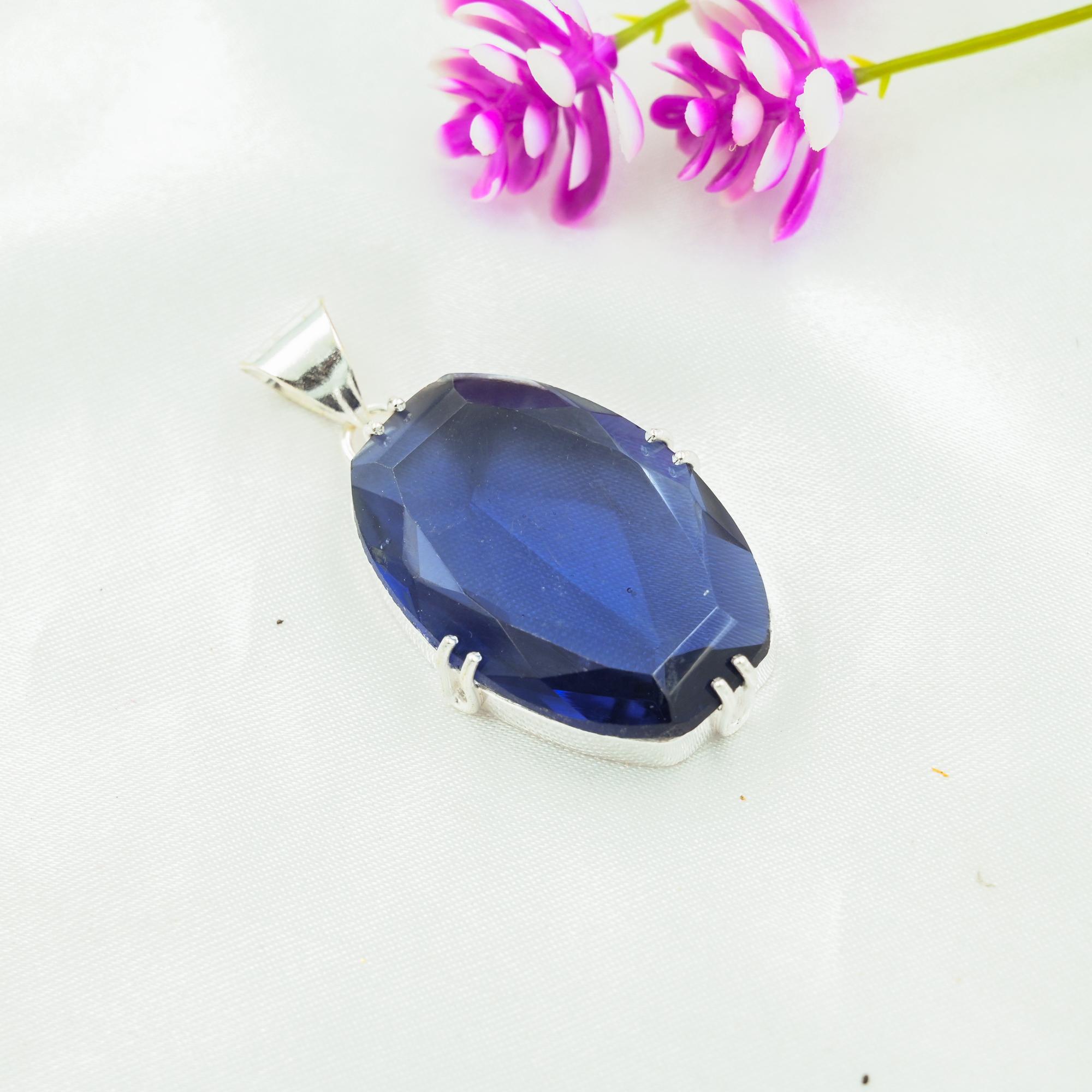 Pendentif en iolite, pendentif en argent sterling 925 massif, bijou fait main en pierres précieuses, cadeau pour femme, pendentif neuf
