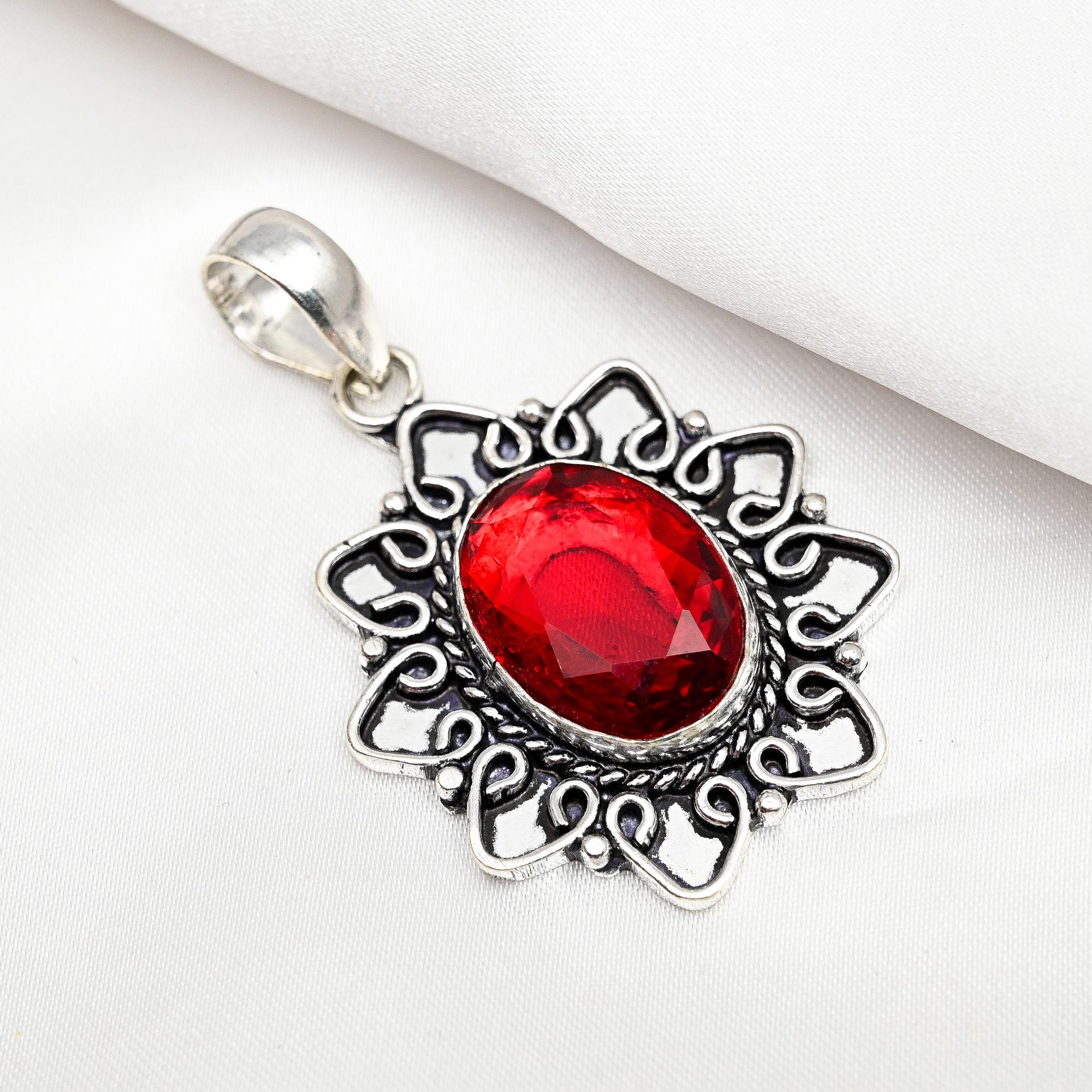 Red Garnet Jewelry, 925 Solid Sterling Silver Pendant, Handmade Gemstone Jewelry Pendant For Memorial Day