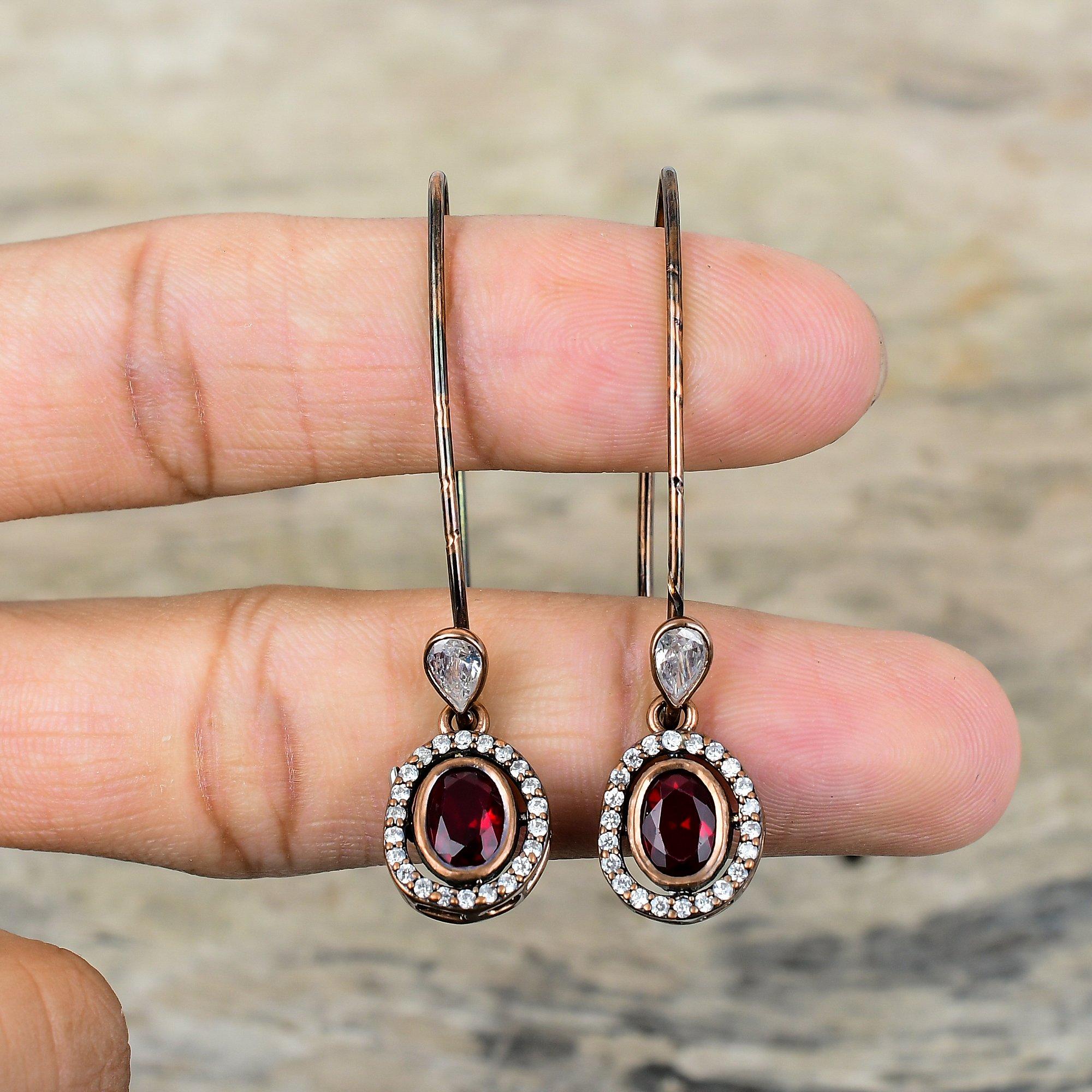 Mozambique Garnet Earring Electroformed Copper Earrings White Topaz Earring Electroformed Gemstone Jewelry Handmade Earrings Engagement Gift