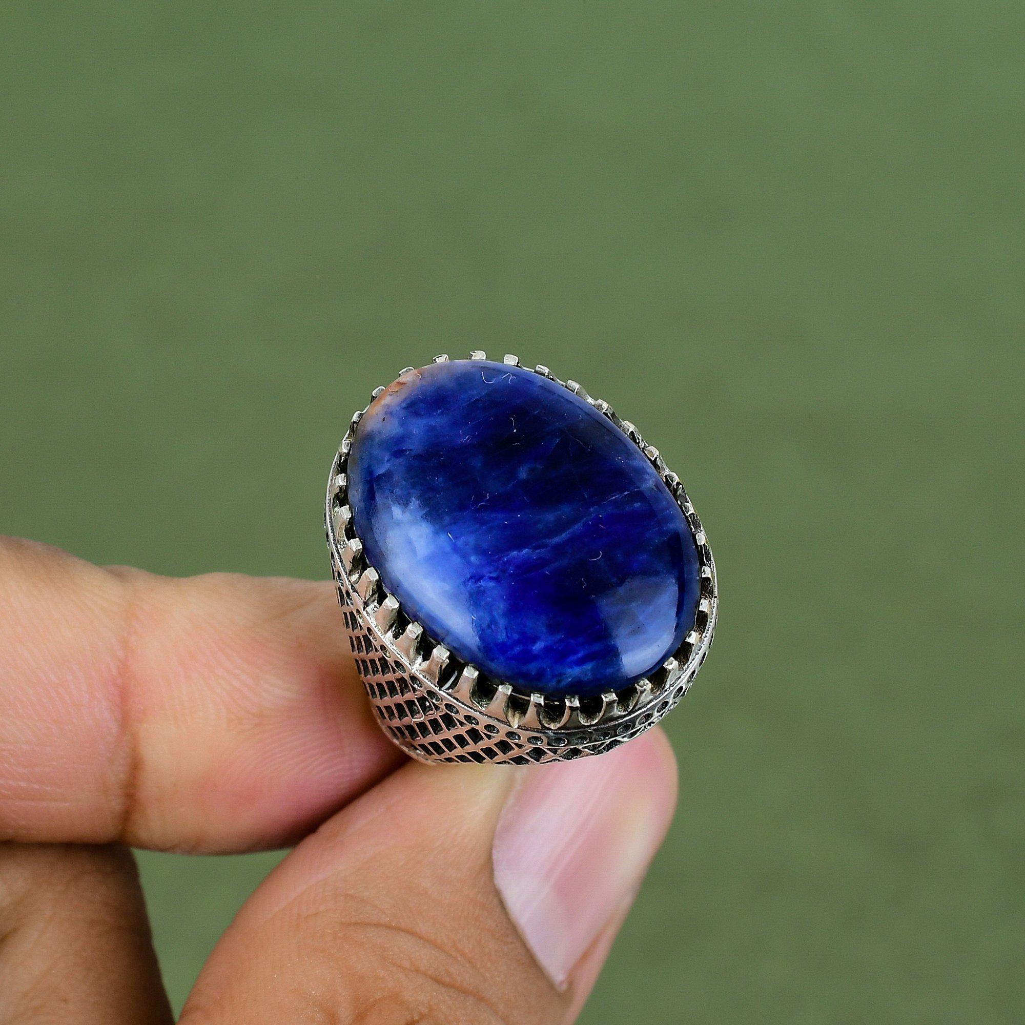Sodalite Ring 925 Sterling Silver Ring Genuine Gemstone Jewelry Handmade Ring Beautiful Silver Jewelry Gifts For Dad Available In Ring Size