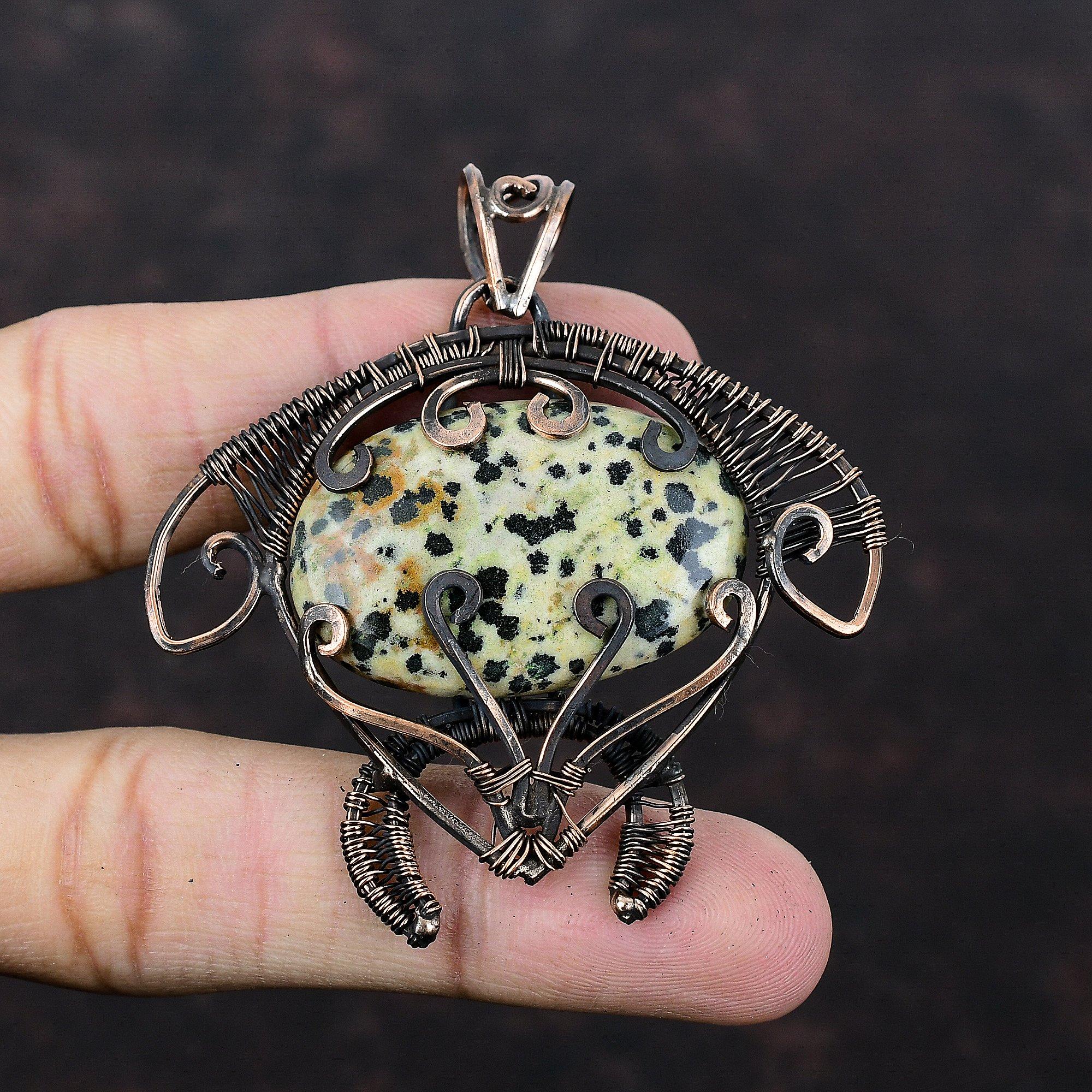 Dalmatian Jasper Pendant Copper Wire Wrapped Pendant Tortoise Pendant Gemstone Copper Jewelry Engagement Gift Handmade Wire Wrapped Jewelry