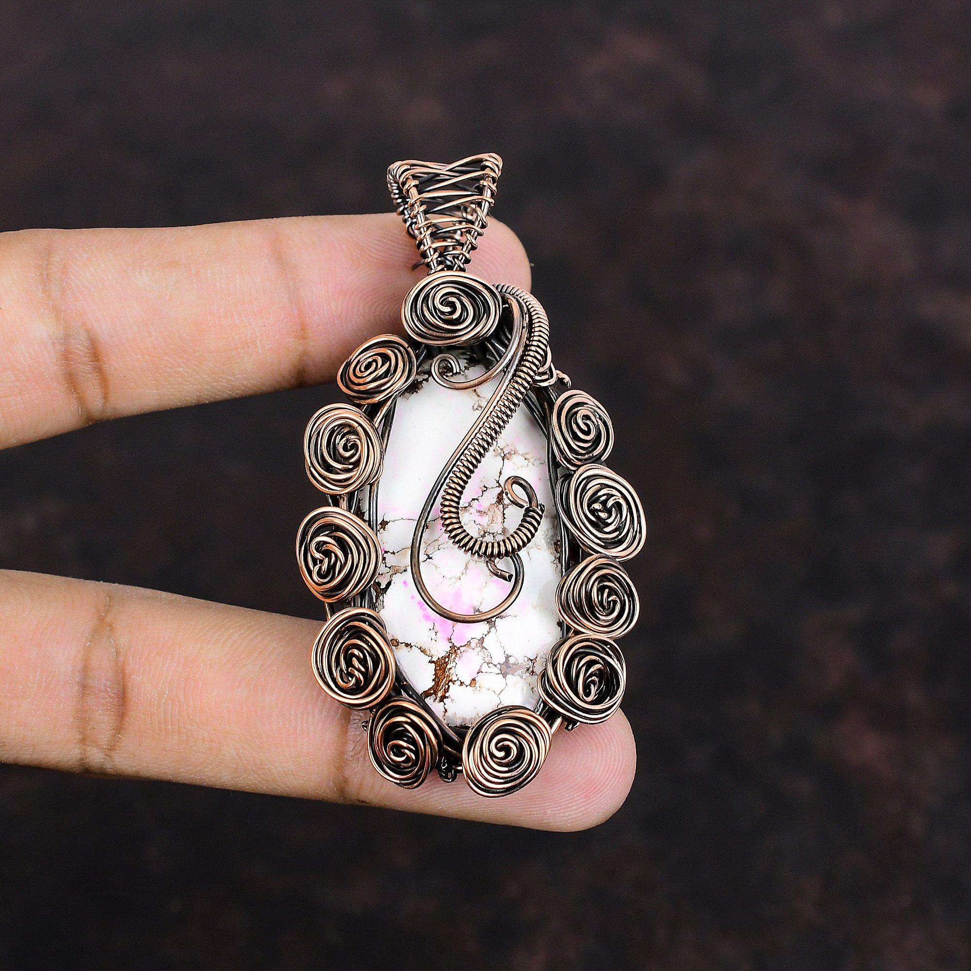 Wild Horse Magnesite Pendant Copper Wire Wrapped Pendant Handmade Jewelry Gemstone Pendant Copper Jewelry Gift For Mother Birthstone Pendant