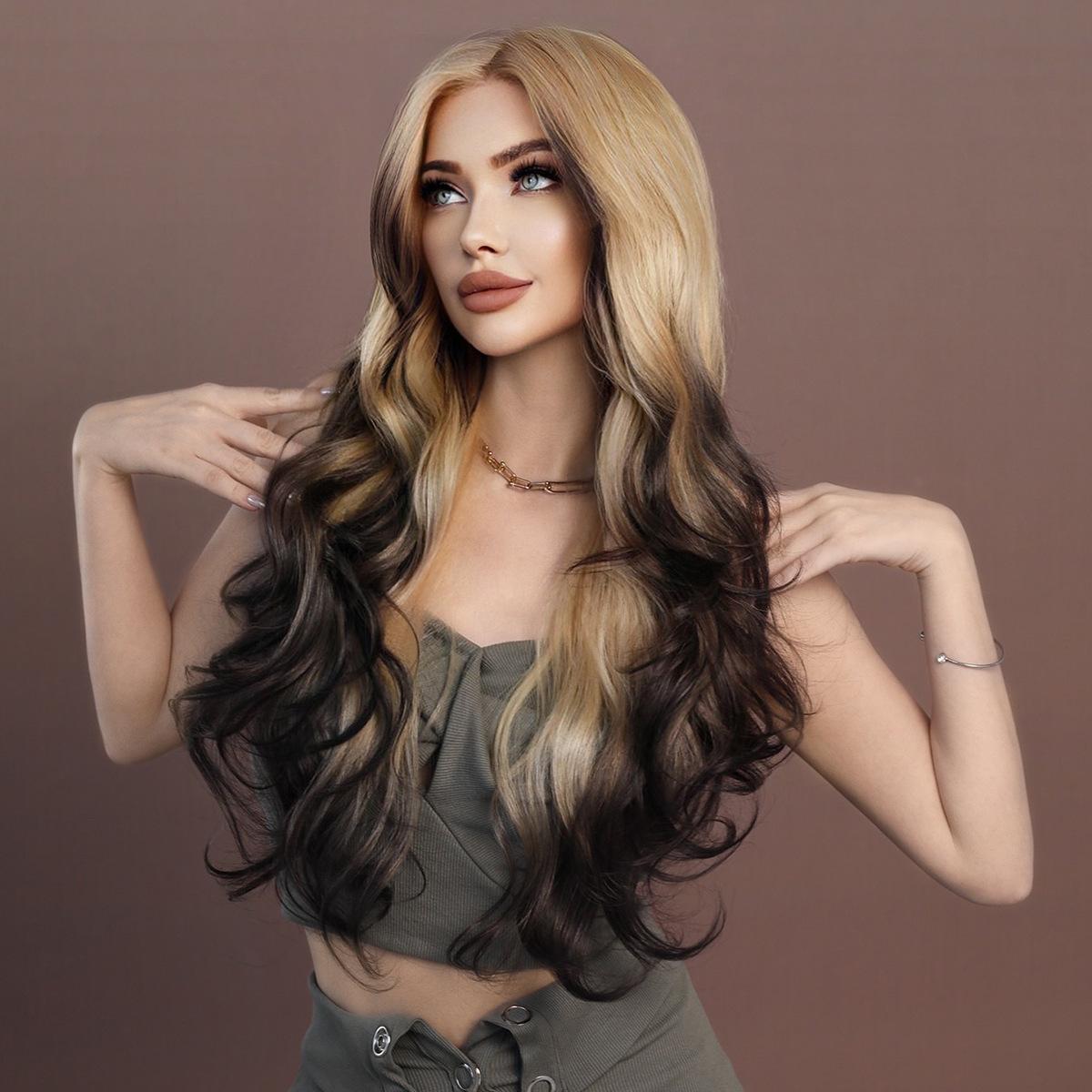 Women's  Simulation Wig 13*4 Lace Front Wig Ombre Blonde Body Wavy Beauty Decoration  Kanekalon Wig
