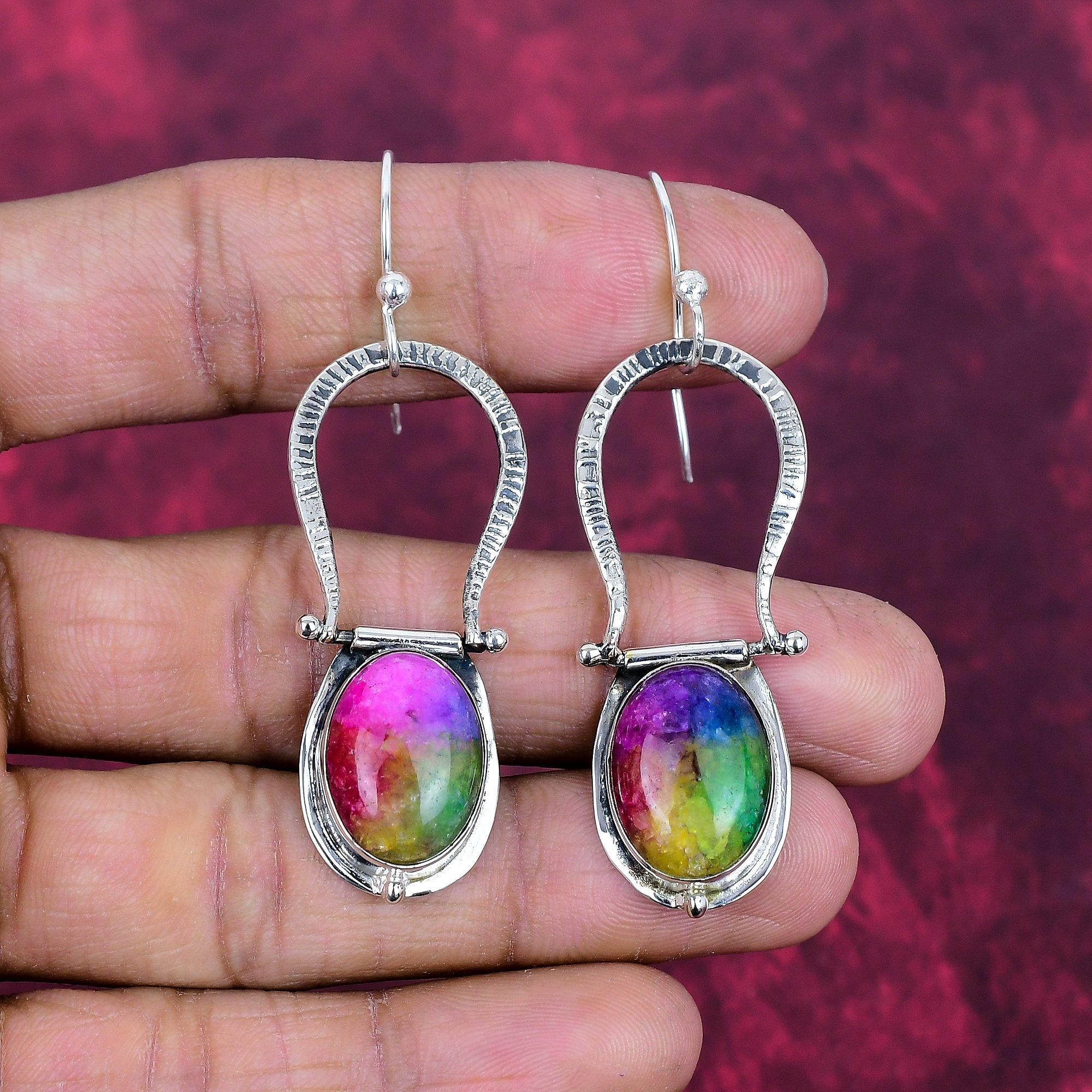 Rainbow Solar Quartz Jewelry, 925 Solid Sterling Silver Earrings Jewelry, Handmade Earrings Gemstone Jewelry For Thanksgiving