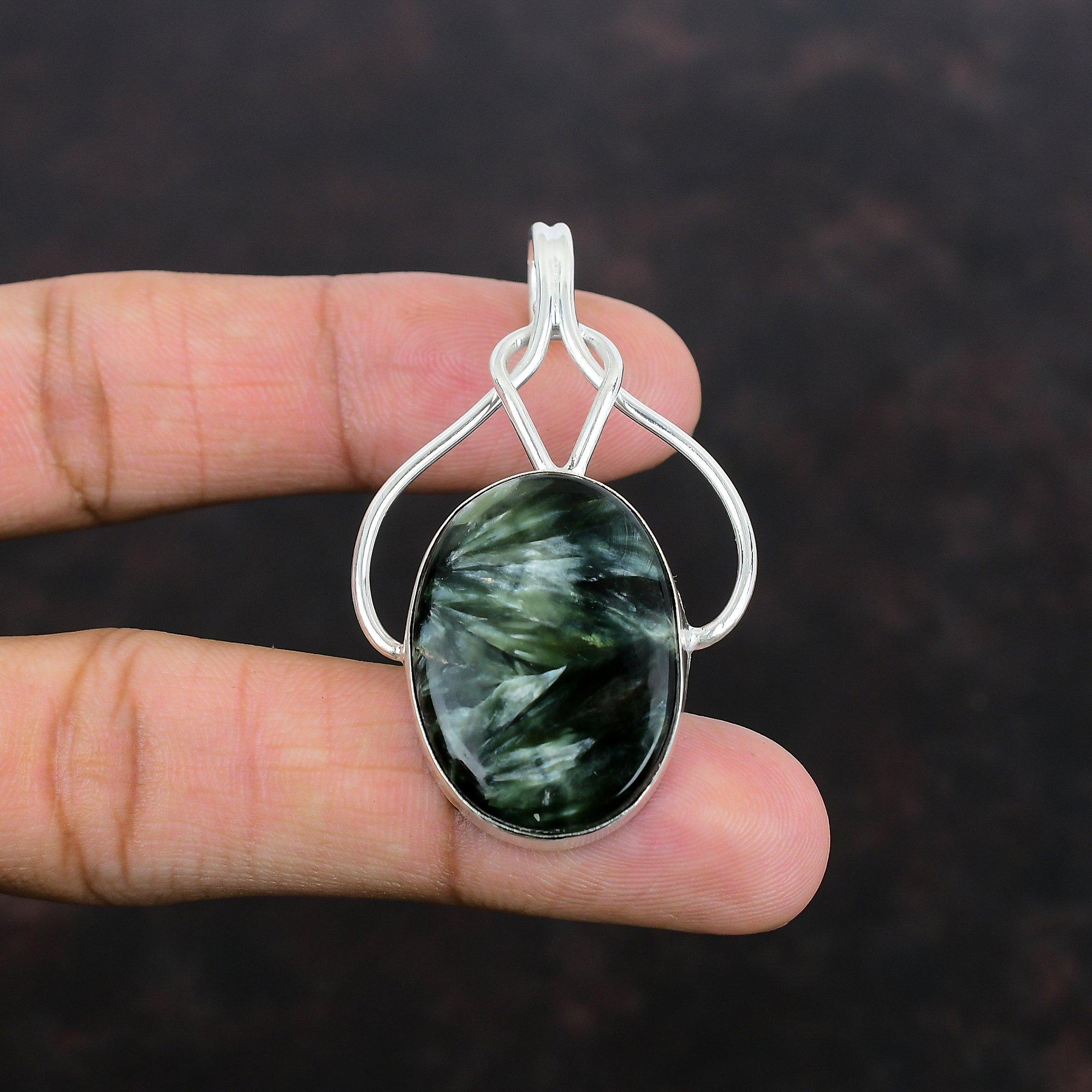 Seraphinite Pendant 925 Sterling Silver Pendant Genuine Gemstone Pendant Handmade Boho Jewelry Amazing Pendant Seraphinite Jewelry For Gifts