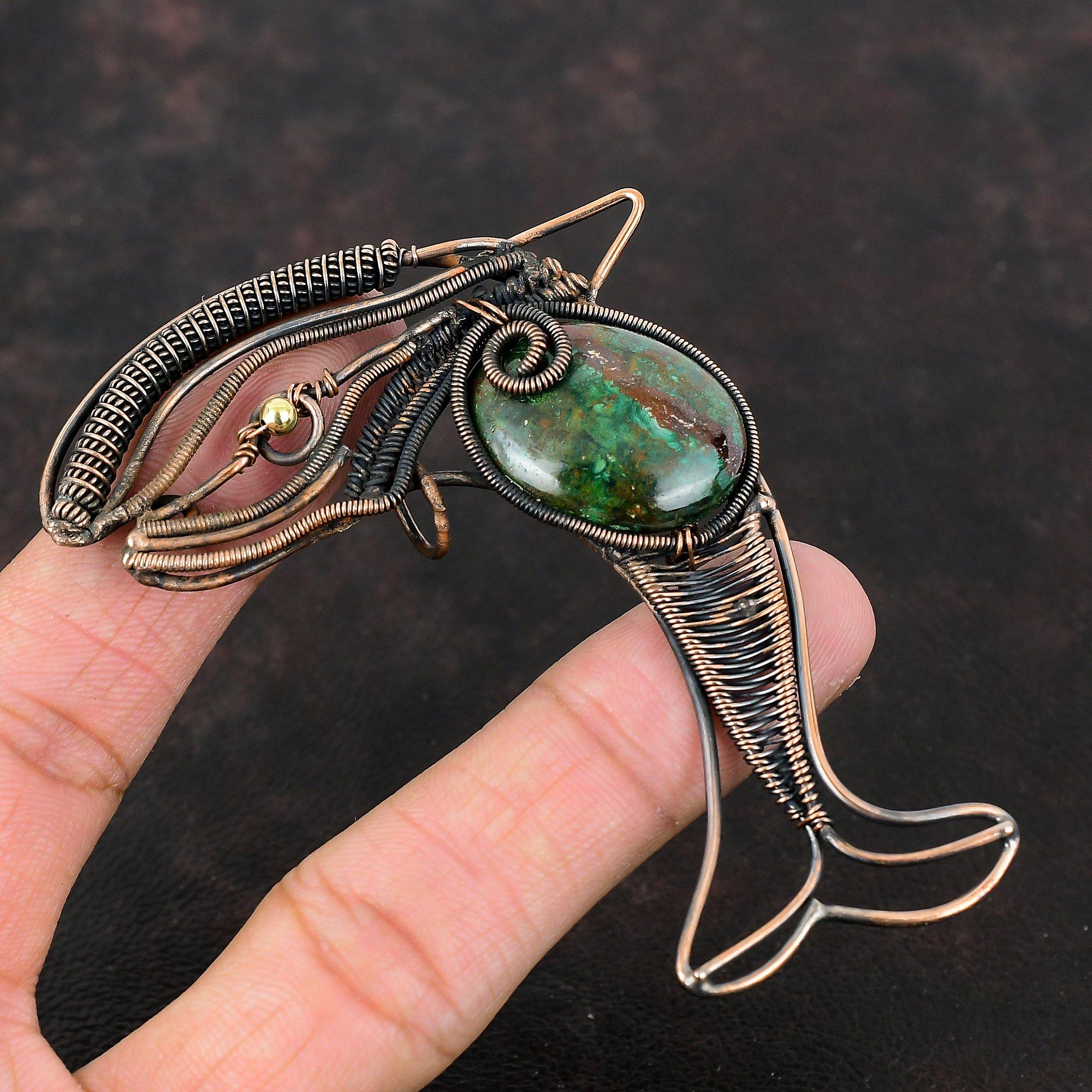 Kupferit Chrysokoll Anhänger Kupferdraht gewickelter Anhänger Fisch Anhänger Kupferschmuck Natur Edelstein Anhänger Handgemachter Anhänger Hochzeitsgeschenk