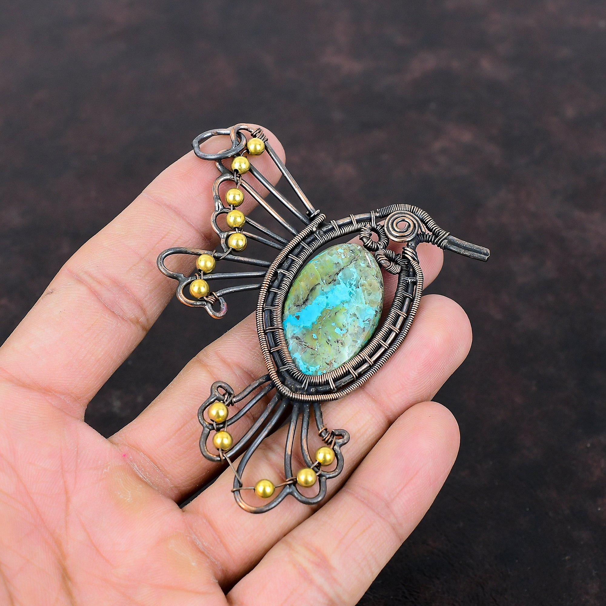 Shattuckite Pendant Copper Wire Wrapped Pendant Unique Design Pendant Bird Jewelry Gemstone Pendant Handmade Copper Jewelry Gift For Mother