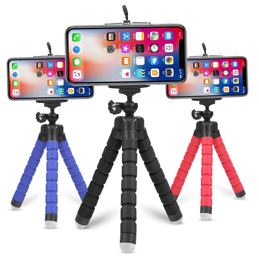 Flexibles Mini-Stativ mit Krake und Schwamm, tragbarer Kamera-Selfie-Ständer für Smartphone-Telefonhalter, Clip-Ständer