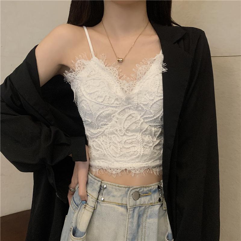 Tank Top Lace V-neck Crop Tops Women Summer Camis Backless Camisole Fashion Casual Tube Female Sleeveless