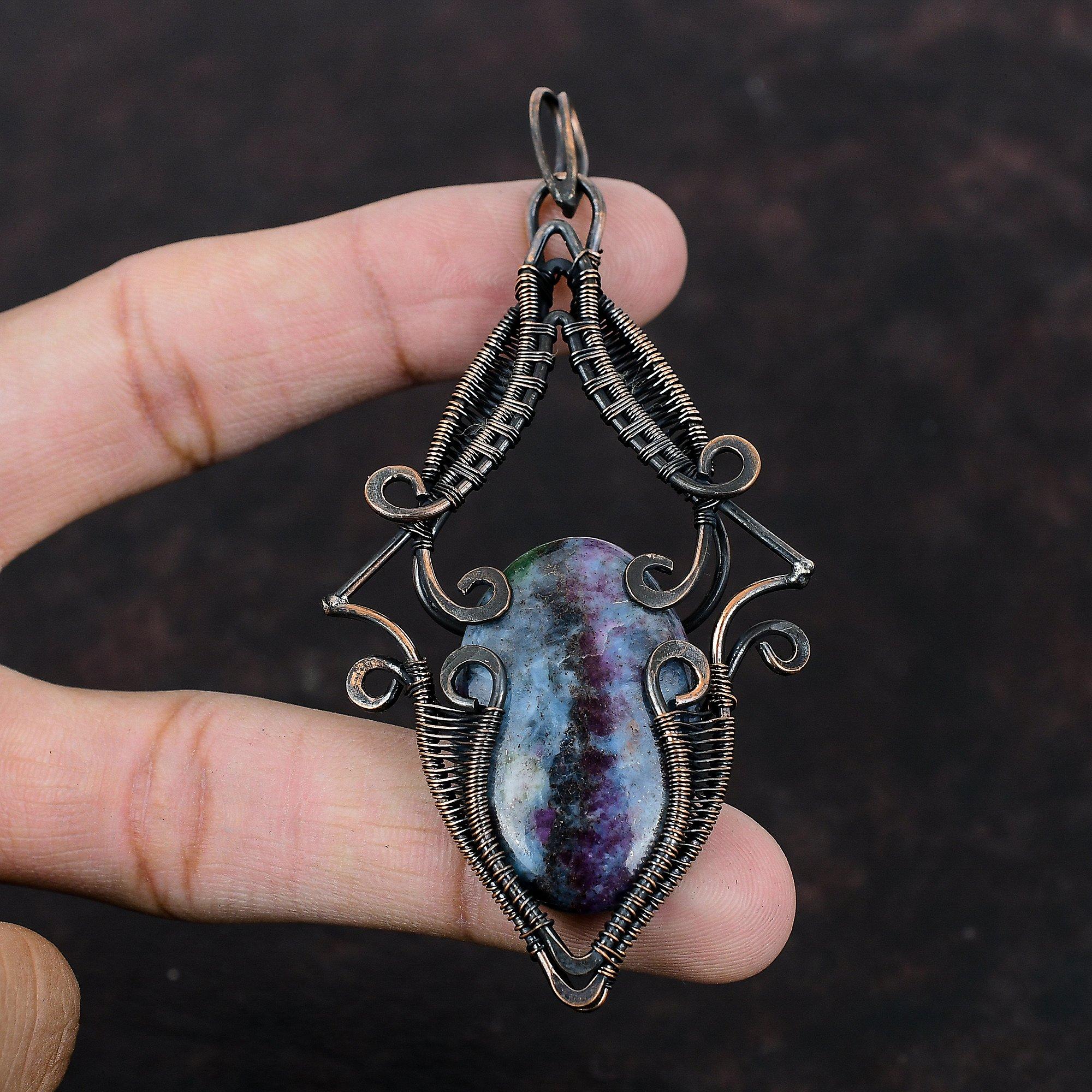 Ruby In Blue Kyanite Pendant Copper Wire Wrapped Pendant Handmade Elegant Jewelry Latest Design Pendant Gift For Her Gemstone Copper Jewelry