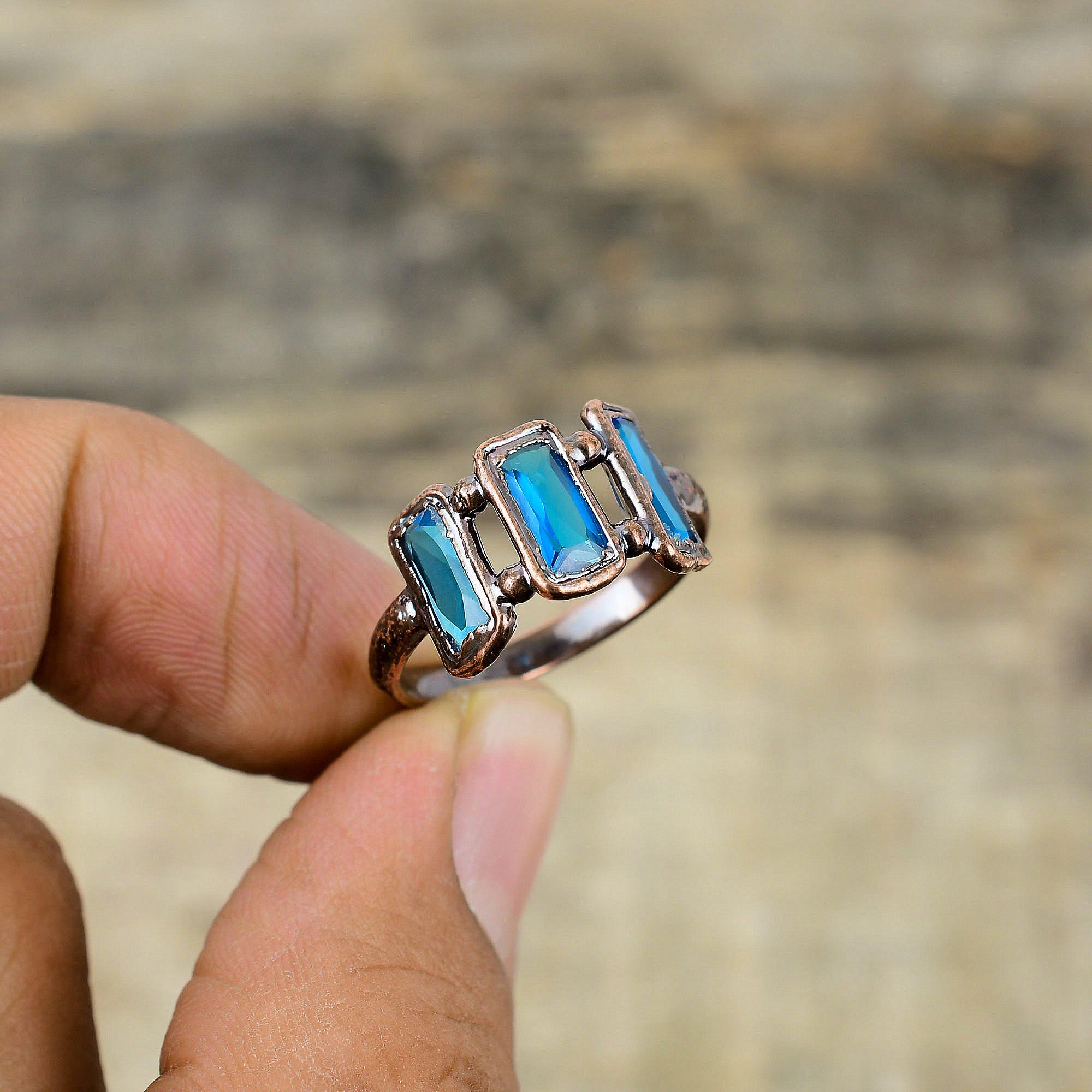 Swiss Blue Topaz Ring Electroformed Copper Ring Handmade Ring Copper Jewelry Real Gemstone Ring Electroformed Jewelry Available In Ring Size