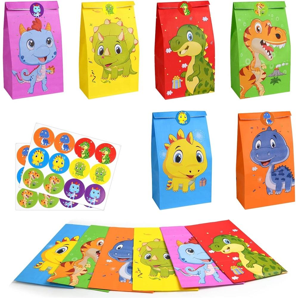Gift Bags, 24 Pack Party Paper Bags With Cute Stickers, Kraft Paper Bags For Children's Party, Celebration, Baby's Birthday, Halloween