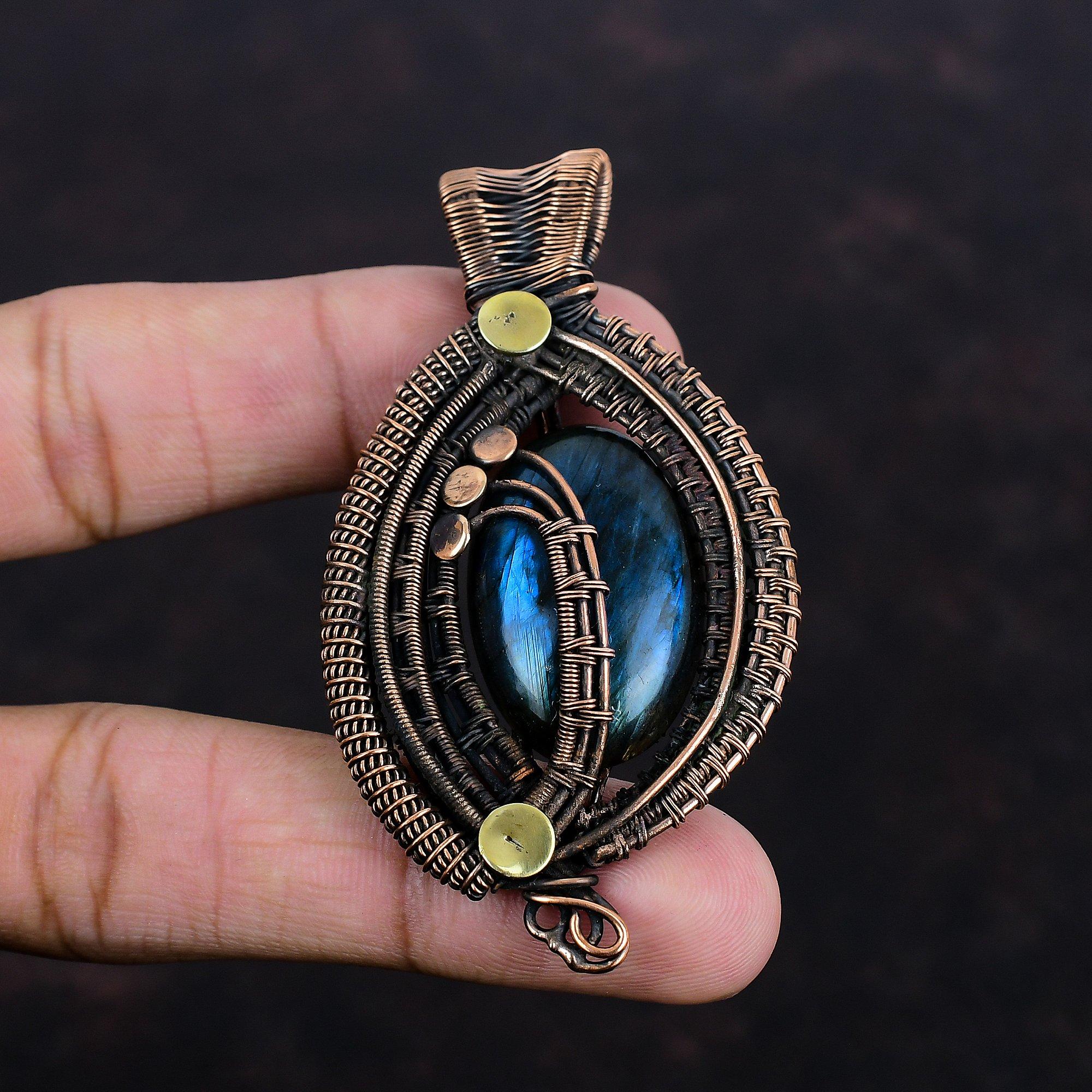 Labradorite Pendant Copper Wire Wrapped Pendant Handmade Pendant Copper Jewelry Designer Pendant Gifts For Her Wire Wrapped Gemstone Jewelry