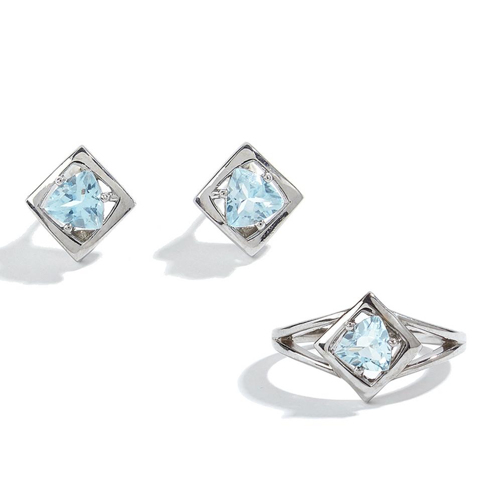 Eye-Catching Silver Earrings & Ring Set for girls Natural Sky Blue Topaz November Birthstone Fine Jewelry Birthday Party Gift
