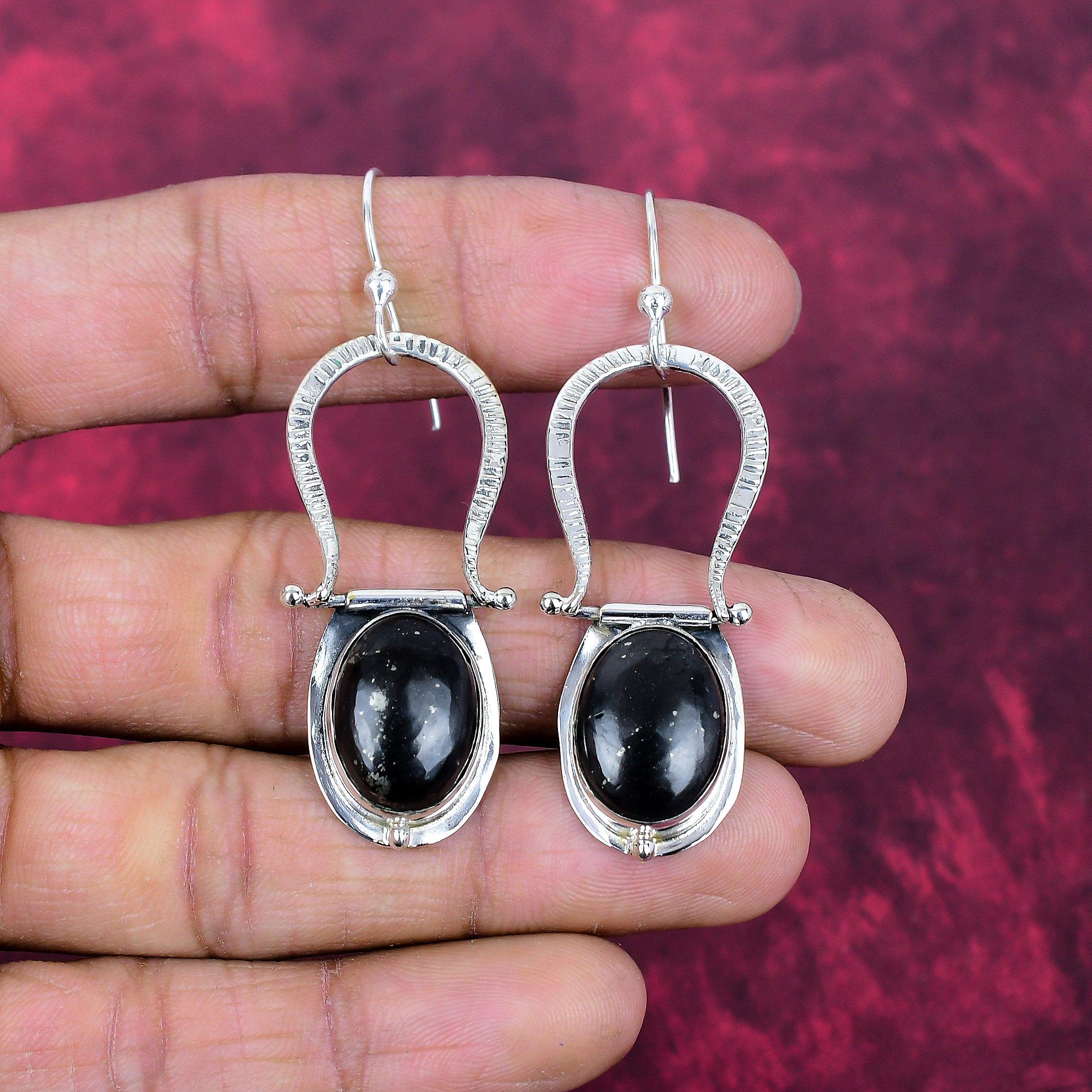 Shungite Jewelry, 925 Solid Sterling Silver Earrings Jewelry, Handmade Earrings Gemstone Jewelry For Women