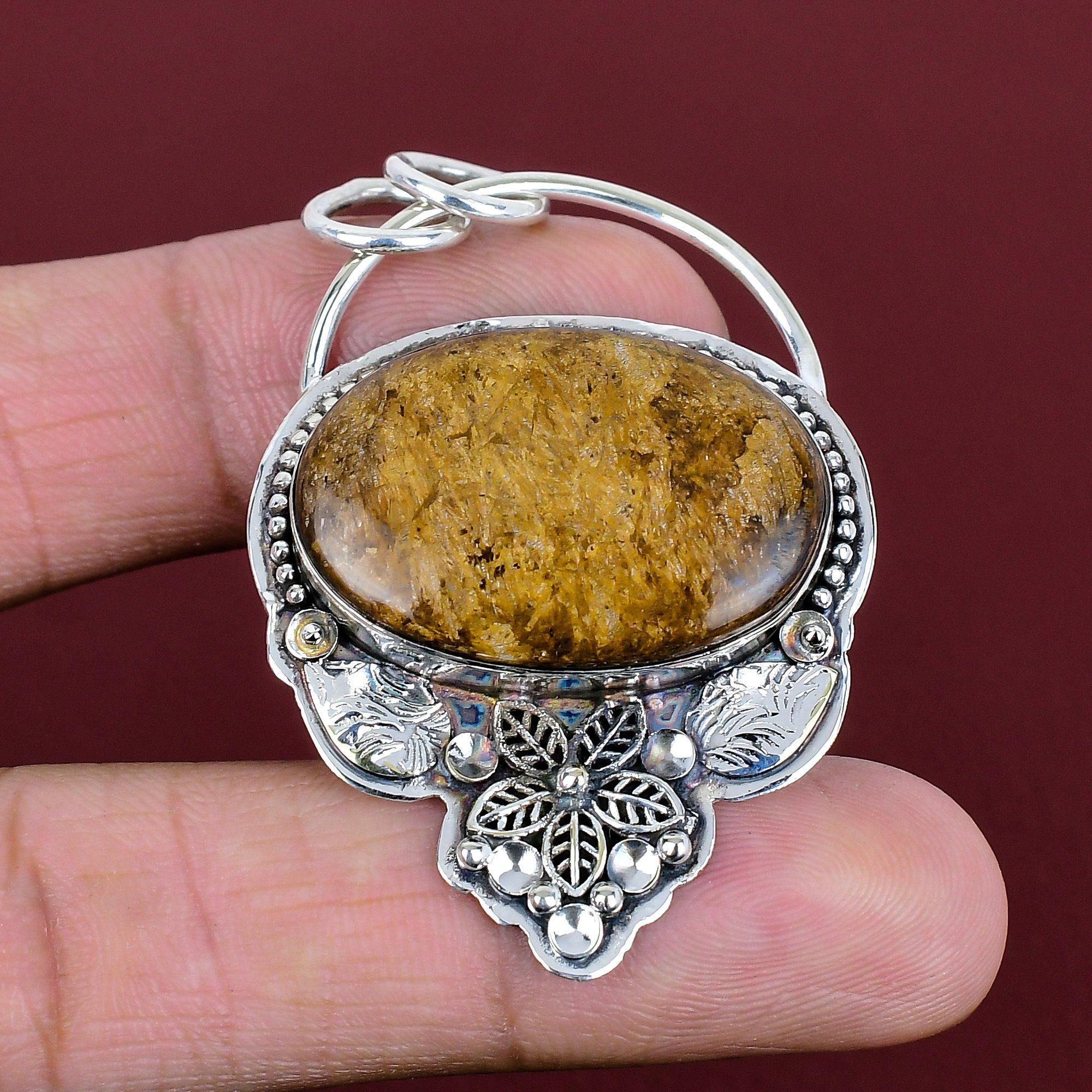 Bronzite Pendant Genuine Gemstone Pendant Decent Flower Jewelry 925 Sterling Silver Pendant Handmade Pendant Brand New Jewelry Gifts for Her
