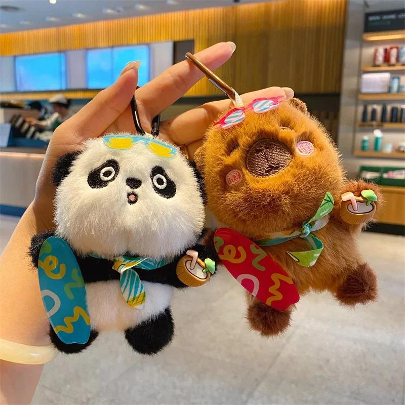 Cute Adorable Panda Skateboarding Capybara Plush Keychain Couple Keyring Bag Pendant