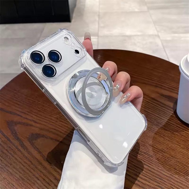 Luxury Shockproof Magnetic Rotating Bracket Case For iPhone 17 Air 15 16e 14 13 12 11 Pro Max Plus XS XR For Magsafe Clear Cover