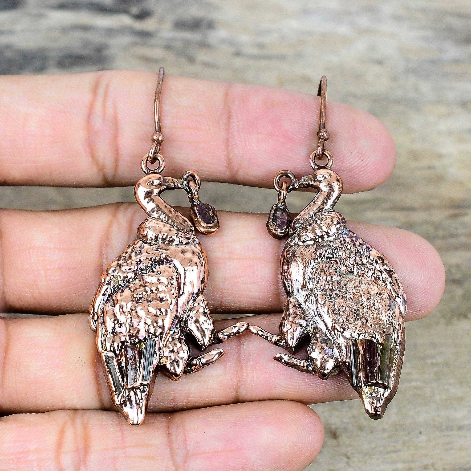 Multi tourmaline rough earring electroformed copper earring peacock earrings gemstone jewelry anniversary gift drop earring handmade jewelry