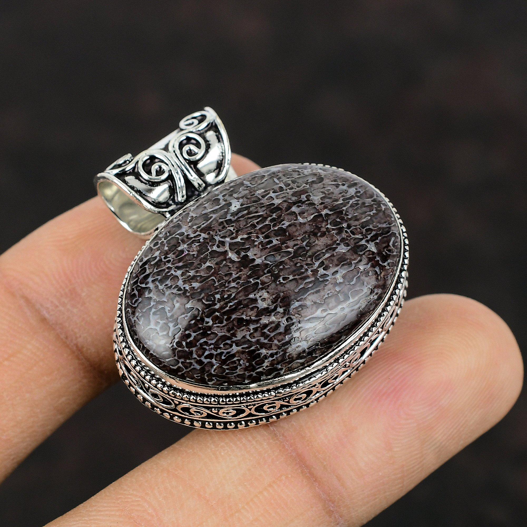 Dinosaur Bone Pendant Handmade Pendant 925 Sterling Silver Pendant Antique Vintage Pendant Silver Jewelry For Gift Natural Gemstone Jewelry