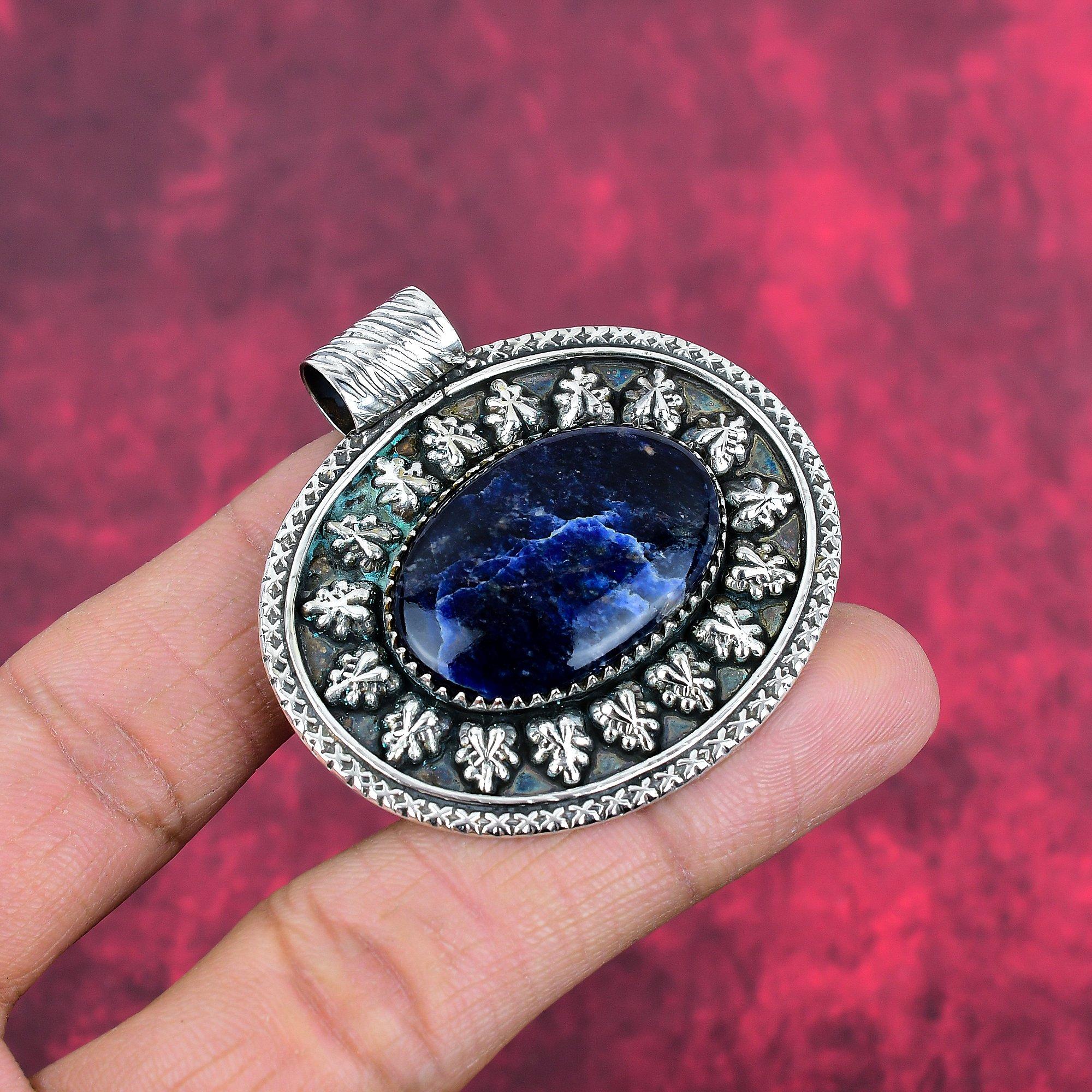 Pendentif sodalite, pendentif en argent sterling massif 925, bijou fait main, pendentif pierre de naissance, cadeau pour lui