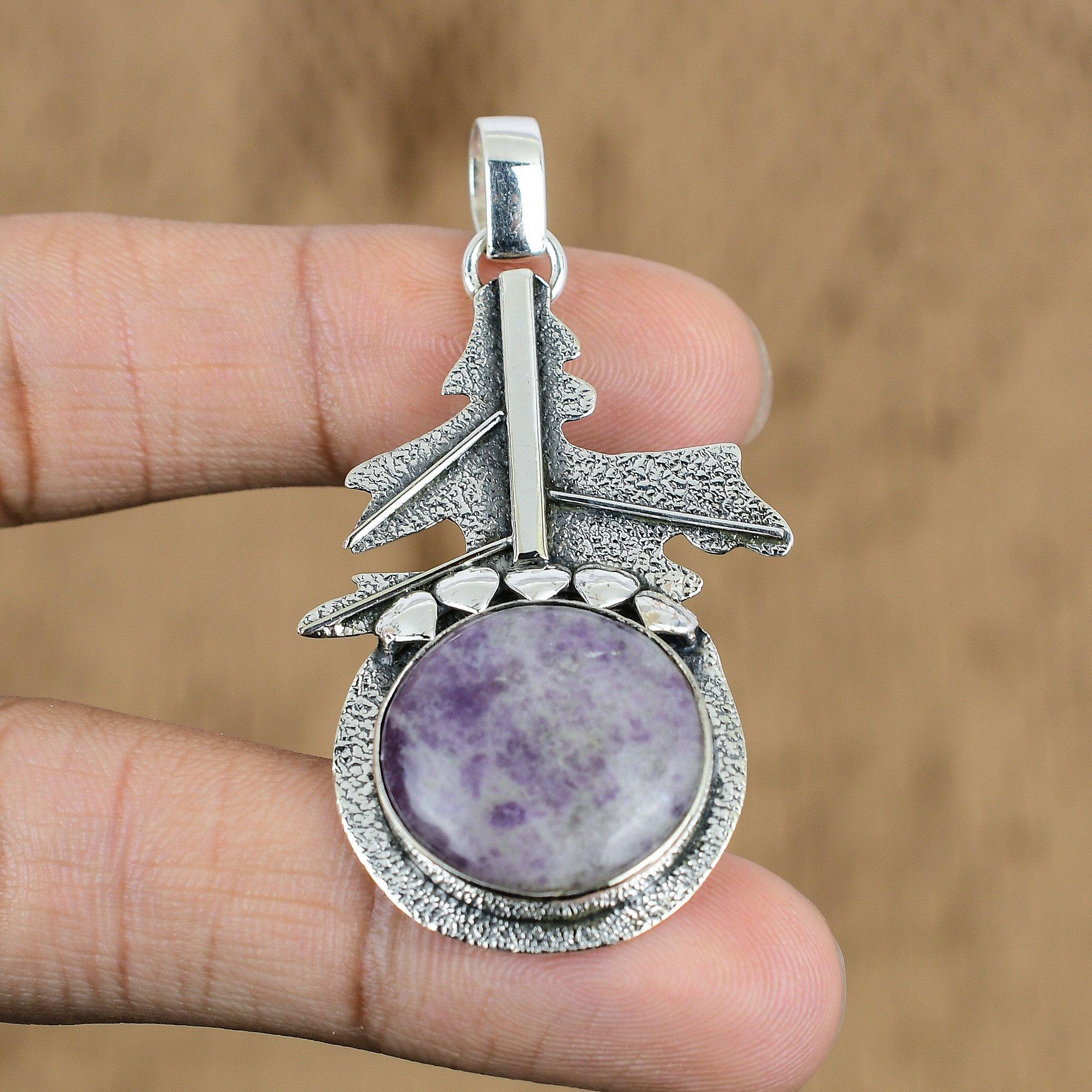 Natural Lepidolite Gemstone Pendant 925 Sterling Silver Indian Jewelry For Women