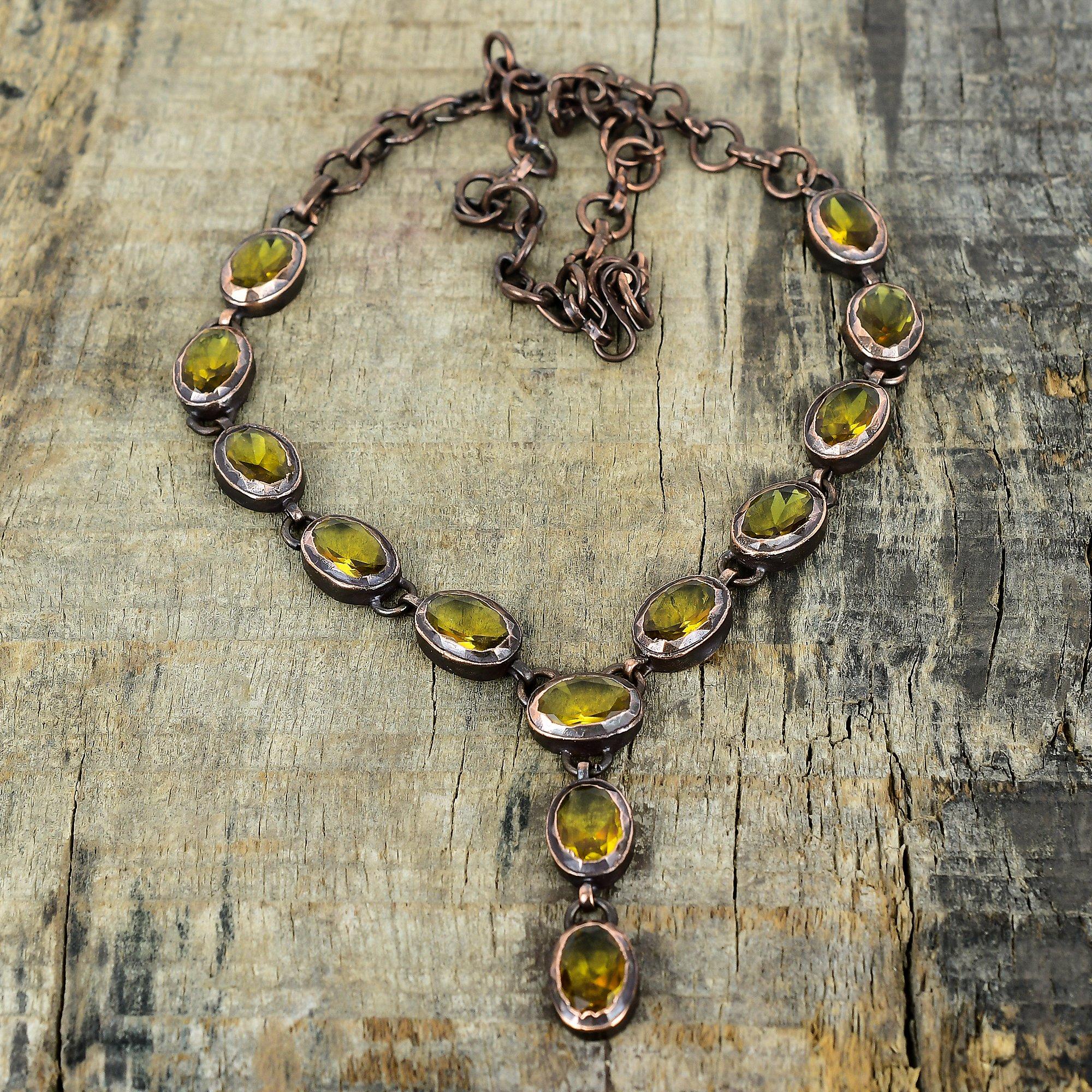 Faceted citrine necklace electroformed copper adjustable chain necklace antique jewelry handmade necklace gemstone necklace gifts for friend