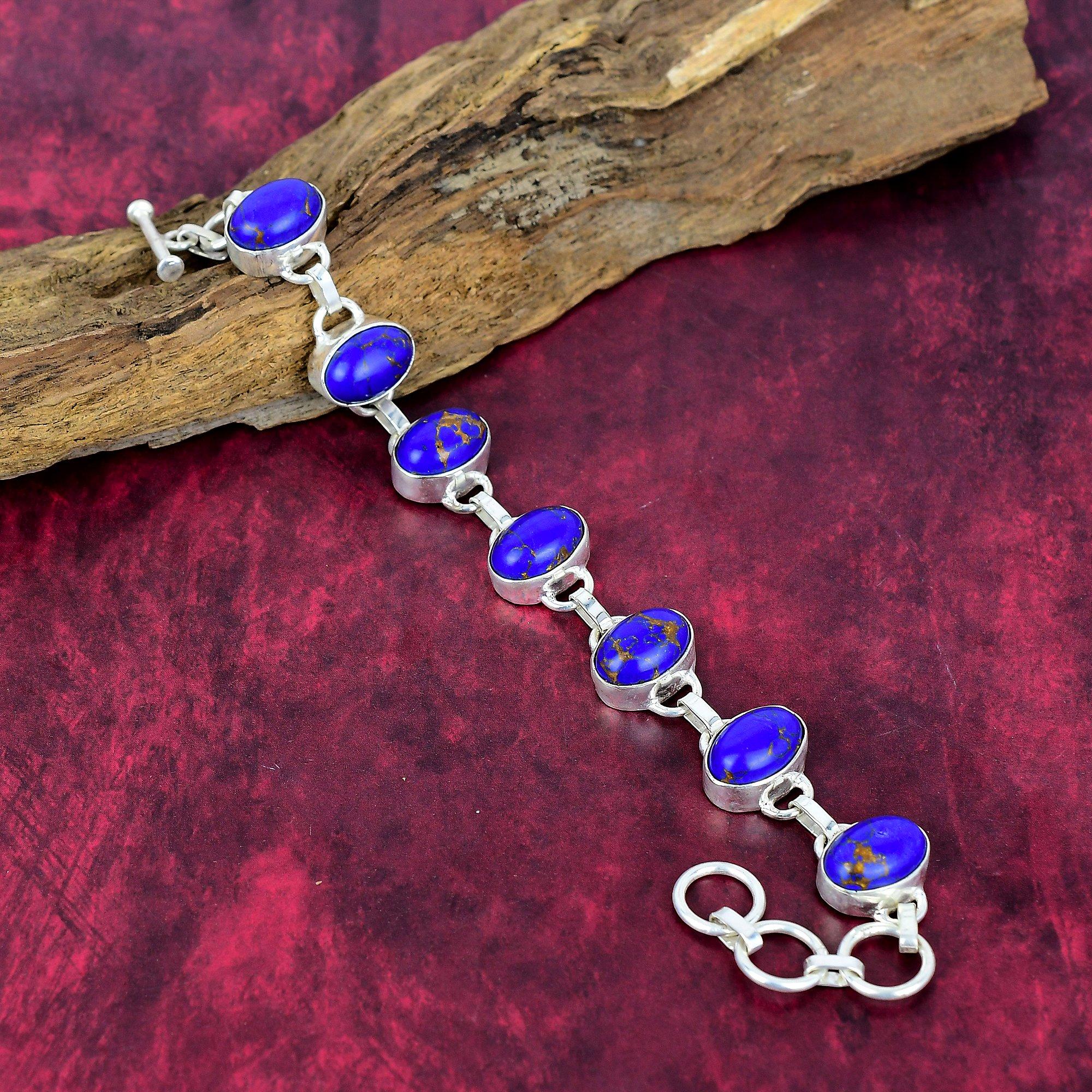 Purple Copper Turquoise Bracelet 925 Sterling Silver Jewelry, Gemstone Adjustable Chain Bracelet, Gift For Her Handmade Dainty Jewelry