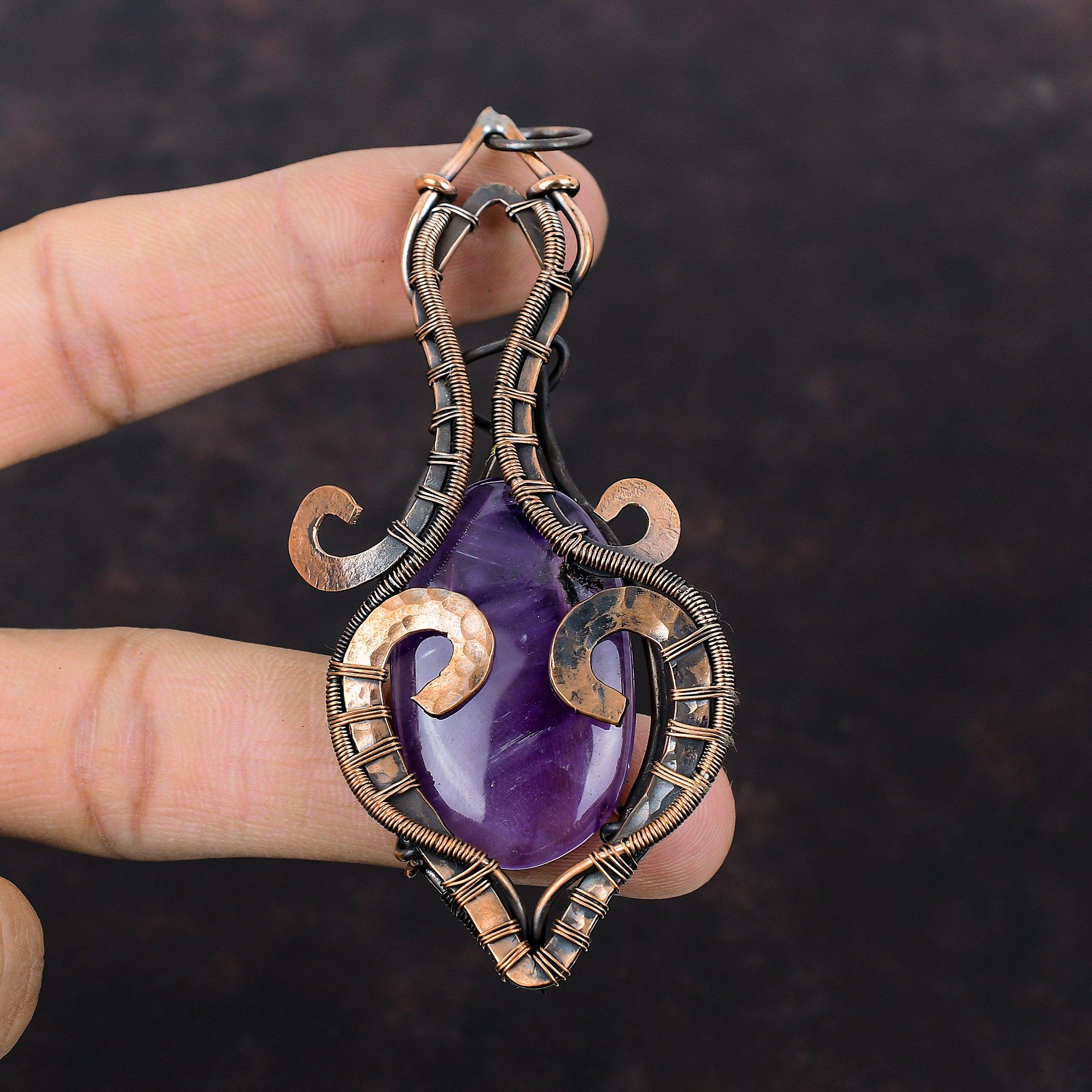 Star Amethyst Pendant Copper Wire Wrapped Pendant Very Pretty Copper Jewelry Gemstone Handmade Pendant Unique Wire Wrap Jewelry Gift For Mom
