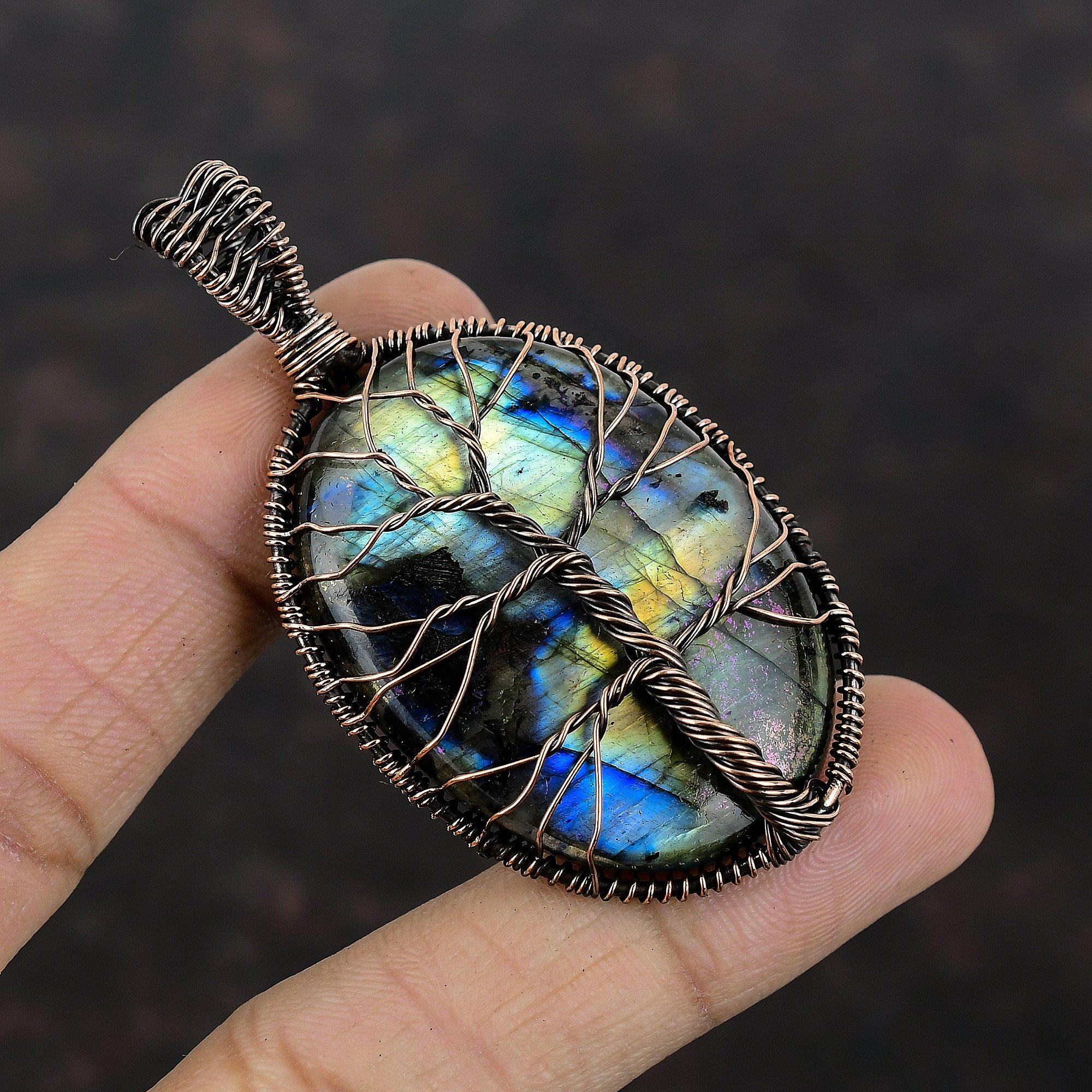 Tree Of Life Labradorite Pendant Copper Wire Wrapped Pendant Handmade Women Pendant Labradorite Copper Jewelry Gemstone Pendant Gift For Her