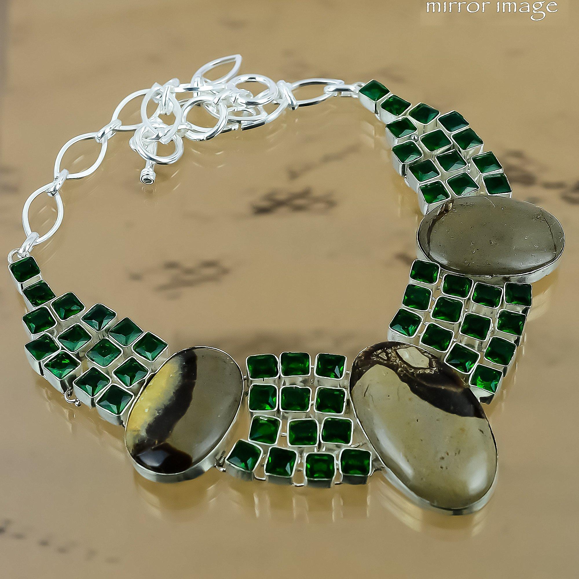 Geschenk für Frauen Kette Verstellbare Halskette 925 Silber Natürlicher Septarien Edelstein