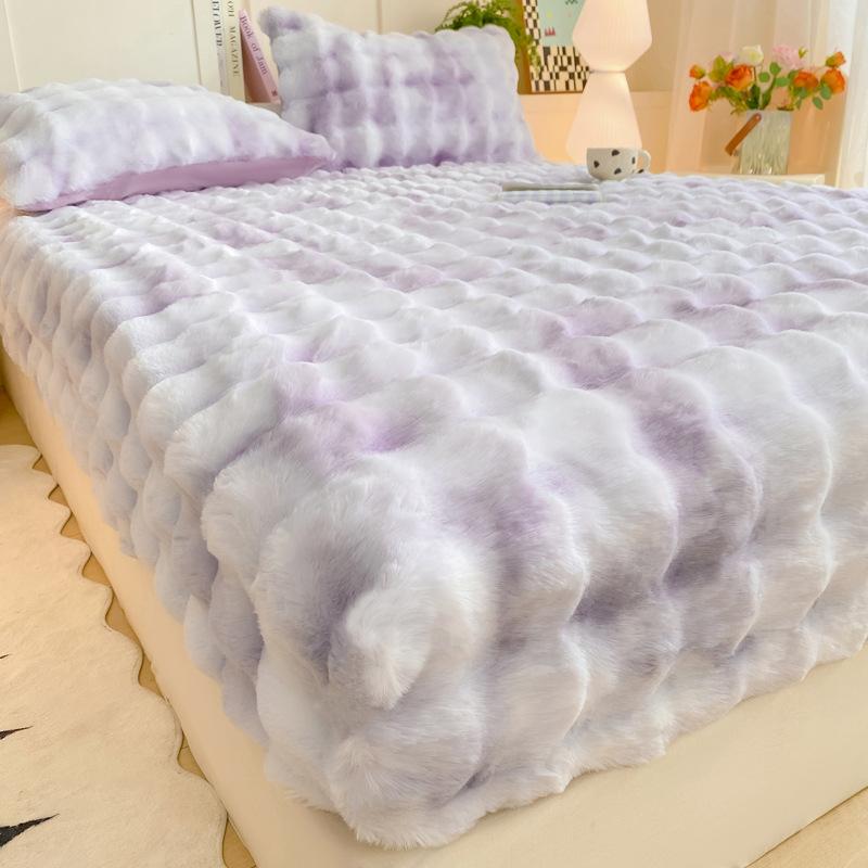 Class A Bubble Fleece Solid Color Fitted Sheet Thickened Mattress Protector Cover Fleece Bed Sheet Single Piece