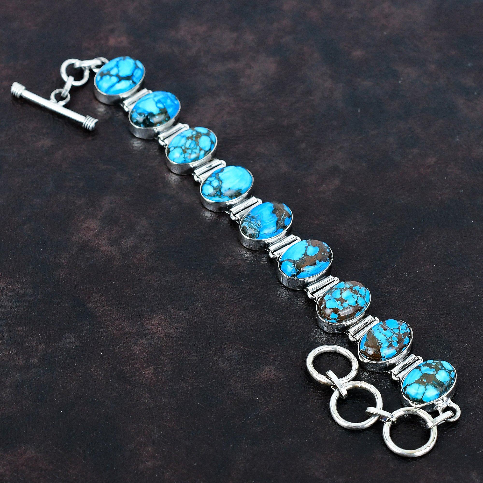 Tibetischer Türkis Armband handgemachtes Armband echter Edelstein Schmuck 925 Sterlingsilber Armband verstellbares Kettenarmband Jubiläumsgeschenke