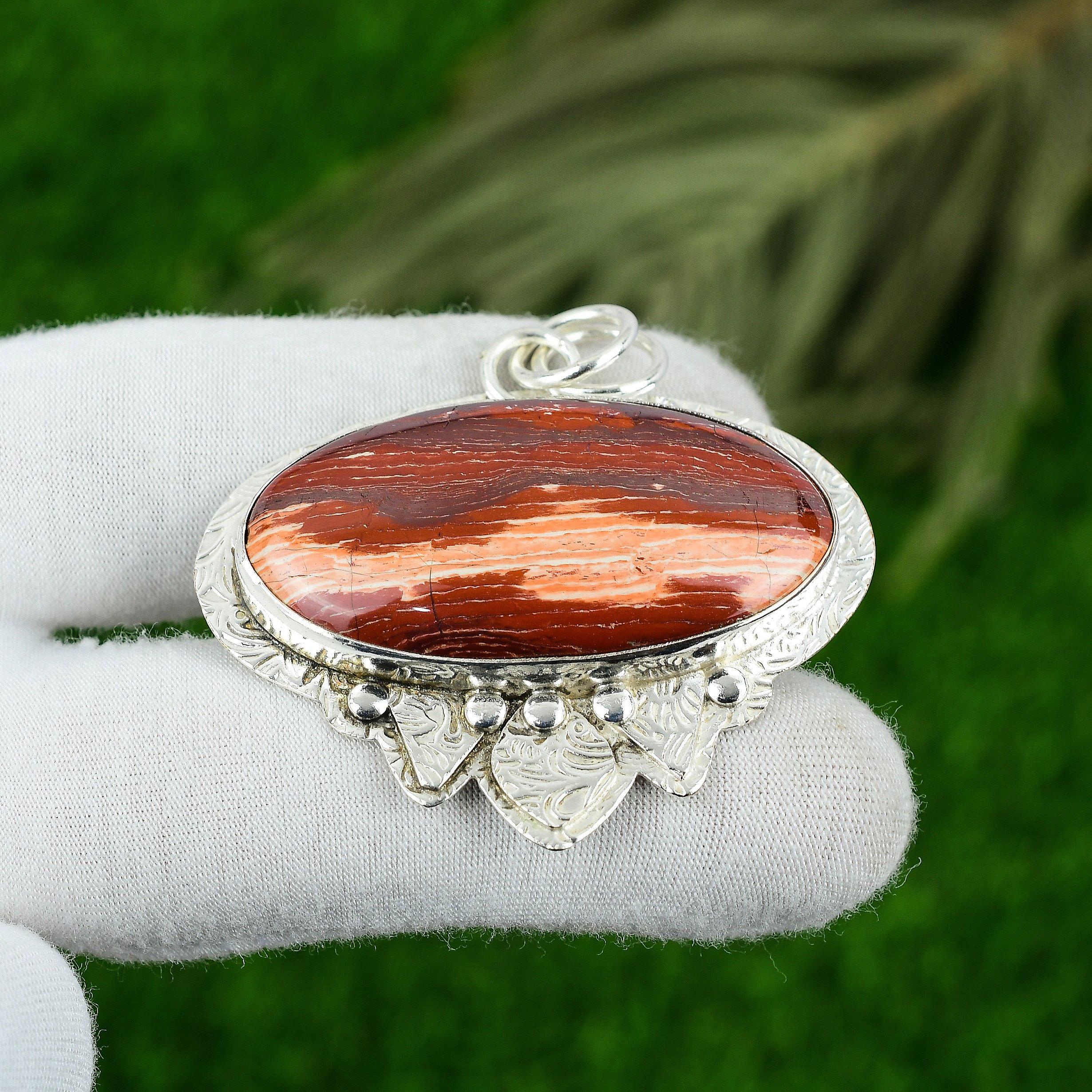 Anniversary Gift For Her Natural Red Snakeskin Jasper Pendant 925 Silver