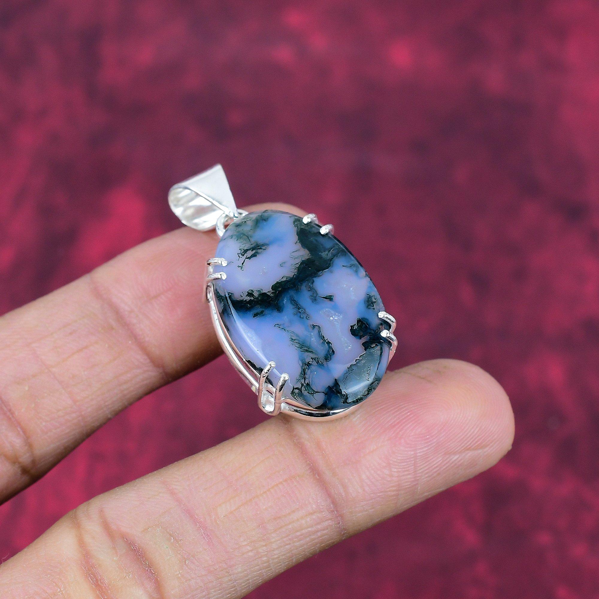 Moos Achat Anhänger, Edelstein Schmuck 925 Sterling Silber Anhänger, Geschenk für Frauen handgefertigter Anhänger