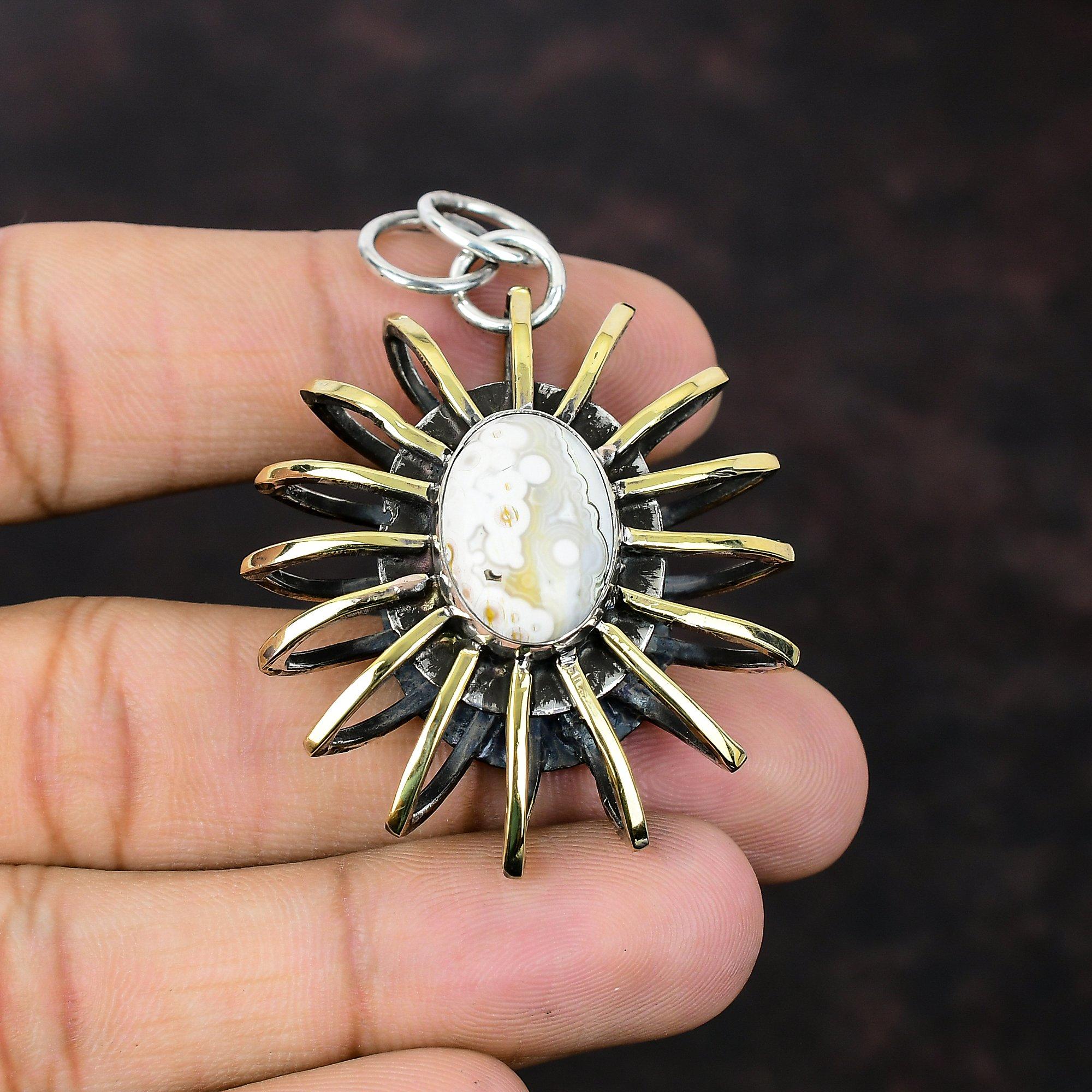 Ocean Jasper Pendant 925 Sterling Silver Pendant Handmade 18K Gold Plated Pendant Gemstone Jewelry Cage Pendant Gift For Her Elegant Jewelry