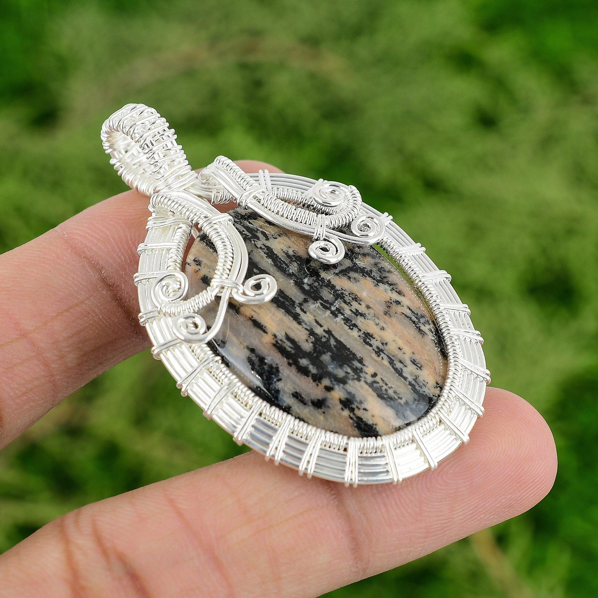 Sterling Silver Honey Dendrite Opal Gemstone Wire Wrapped Mother Pendant Jewelry