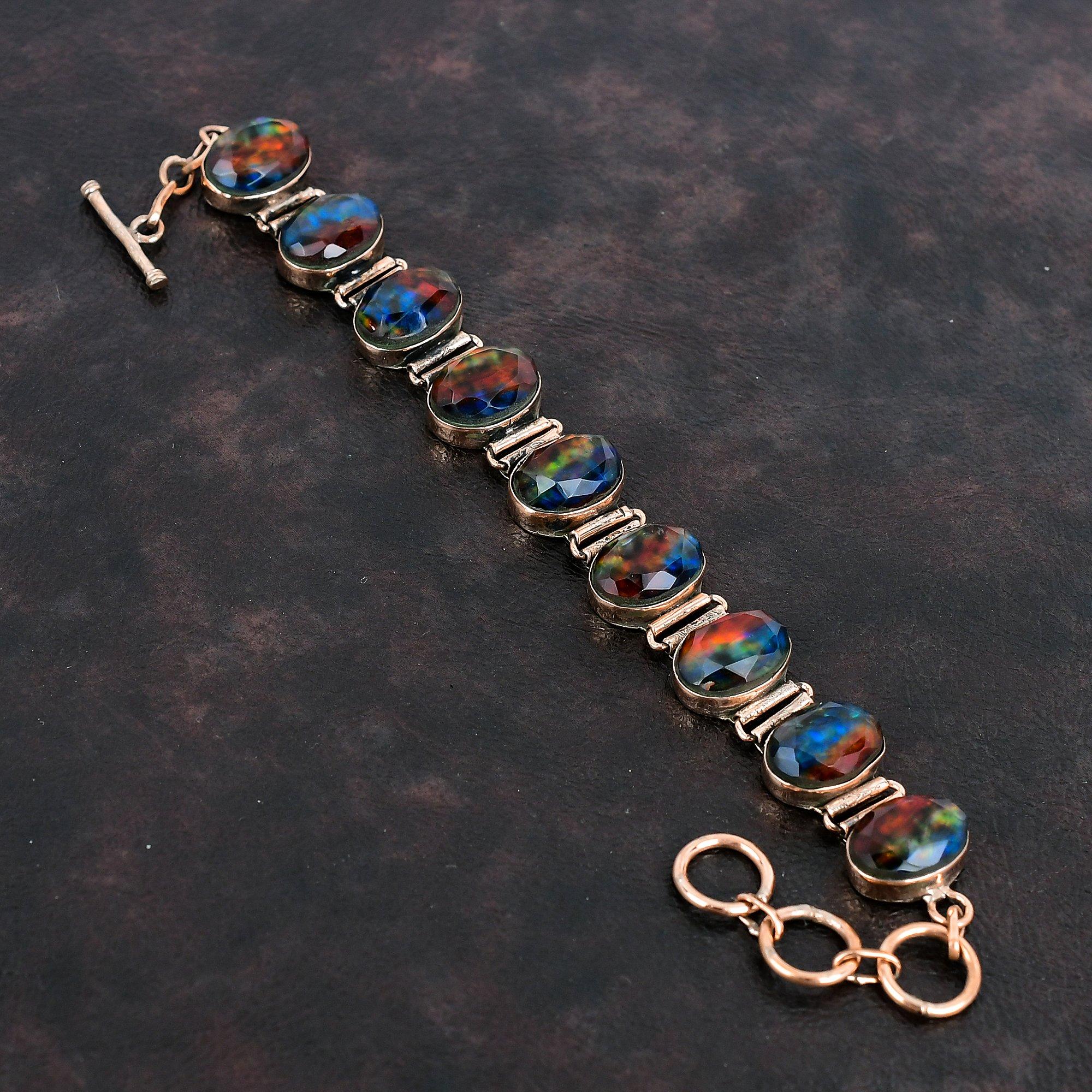 Faceted Ammolite Bracelet Copper Bracelet Gemstone Adjustable Chain Bracelet Handmade Designer Bracelet Antique Copper Jewelry Gifts For Her