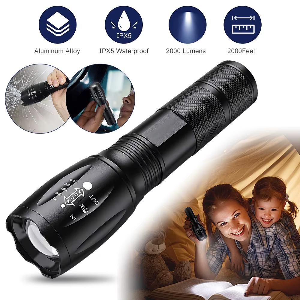High Power T6 LED Flashlights Camping Torch 5Modes Zoom Light Aluminum Alloys Waterproof Handheld Flash Light Using18650 Battery