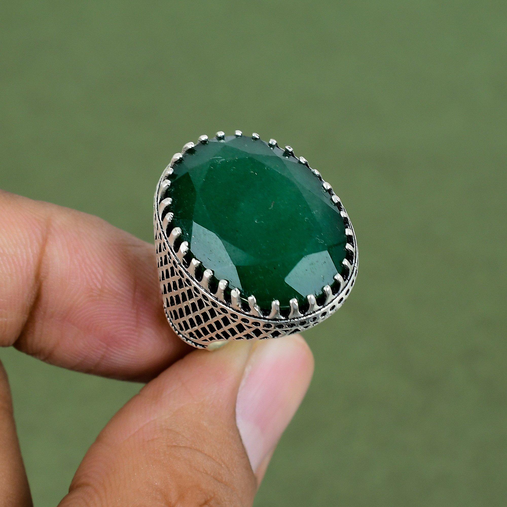 Faceted Zambian Emerald Ring 925 Sterling Silver Ring Elegant Jewelry Real Gemstone Ring Handmade Ring Gifts For Her Available In Ring Size