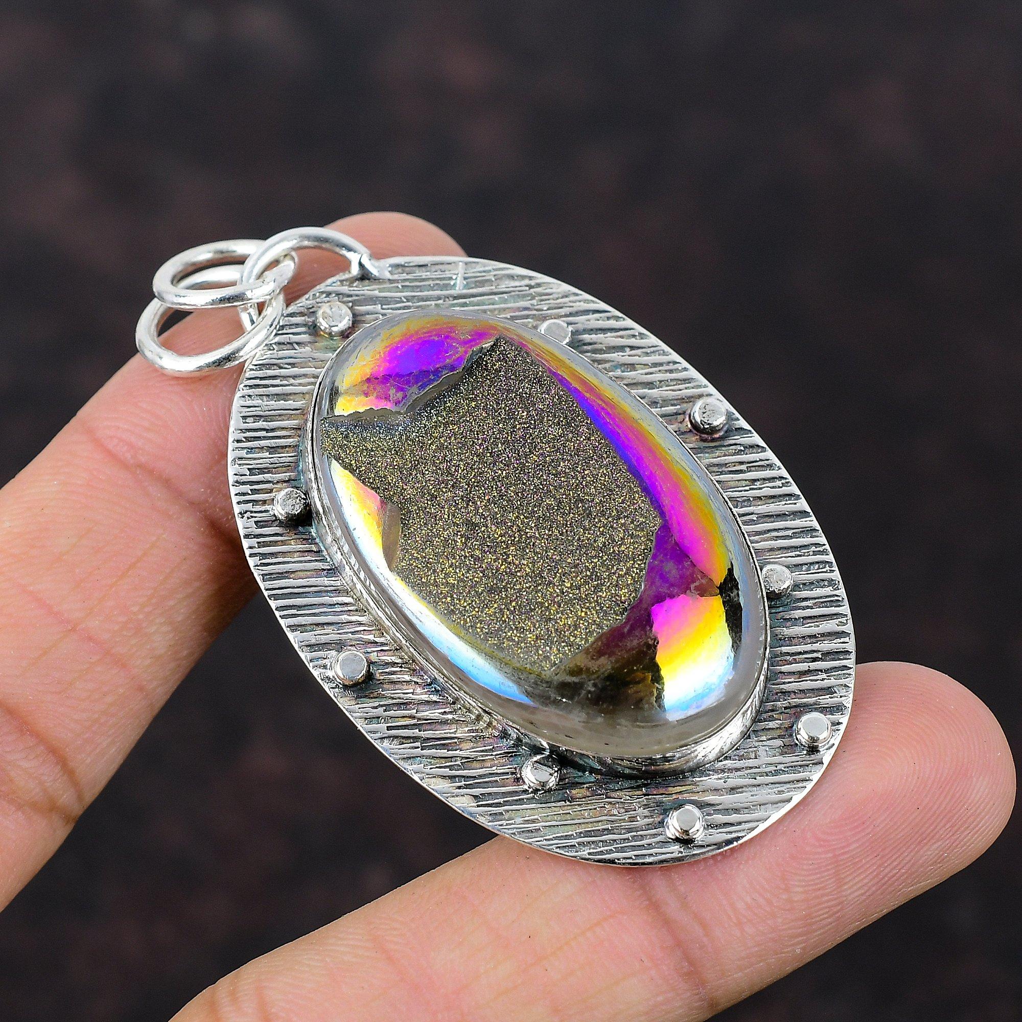 Titanium Druzy Pendant 925 Sterling Silver Pendant Antique Gemstone Jewelry Handmade Pendant Silver Jewelry Gift For Women Beautiful Pendant