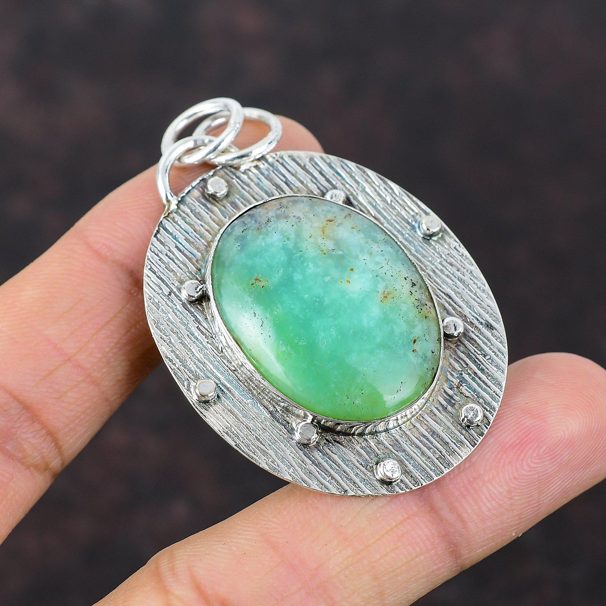 Chrysopras Anhänger 925 Sterling Silber Anhänger Echter Edelstein Schmuck Handgefertigter Anhänger Chrysopras Schmuck Geschenk für Frau Frauen Anhänger