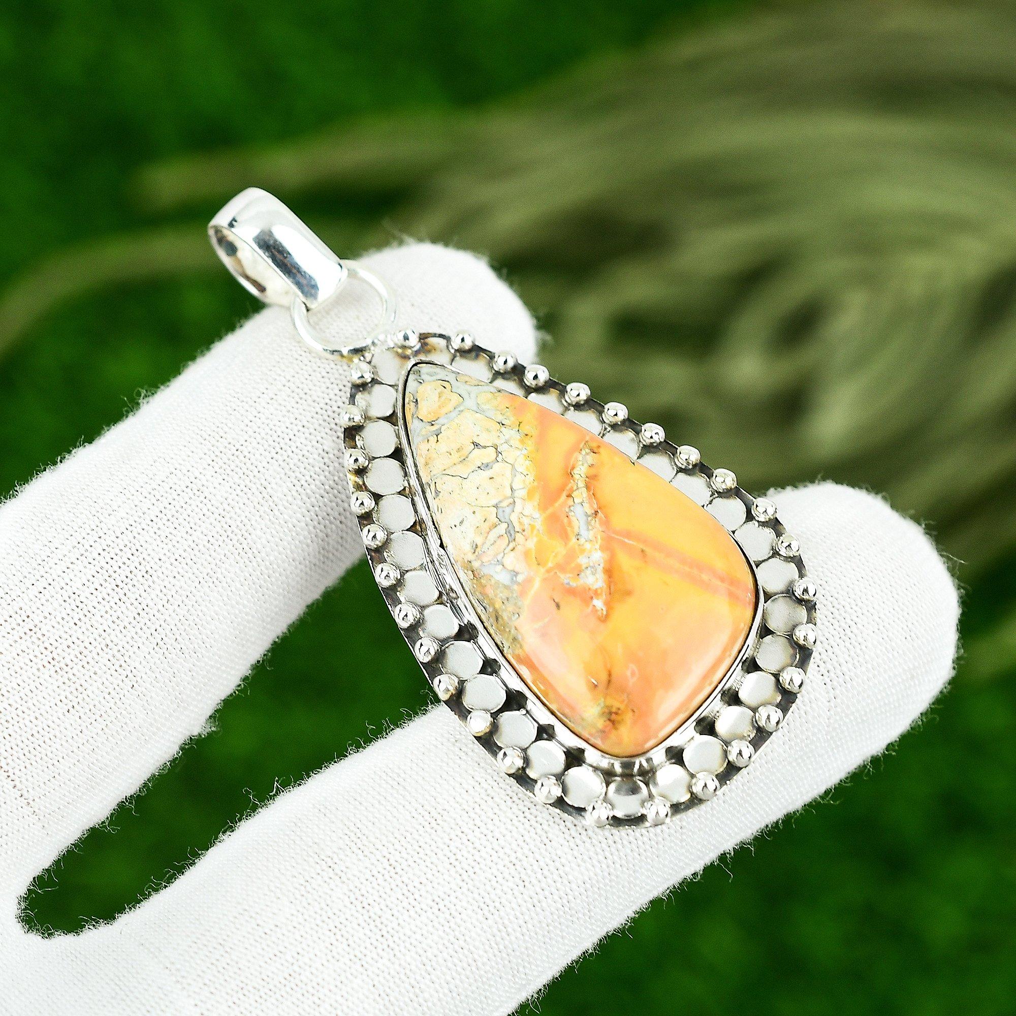 Maligano Jasper Stone Art Deco Birthday Bezel Pendant Jewelry Sterling Silver