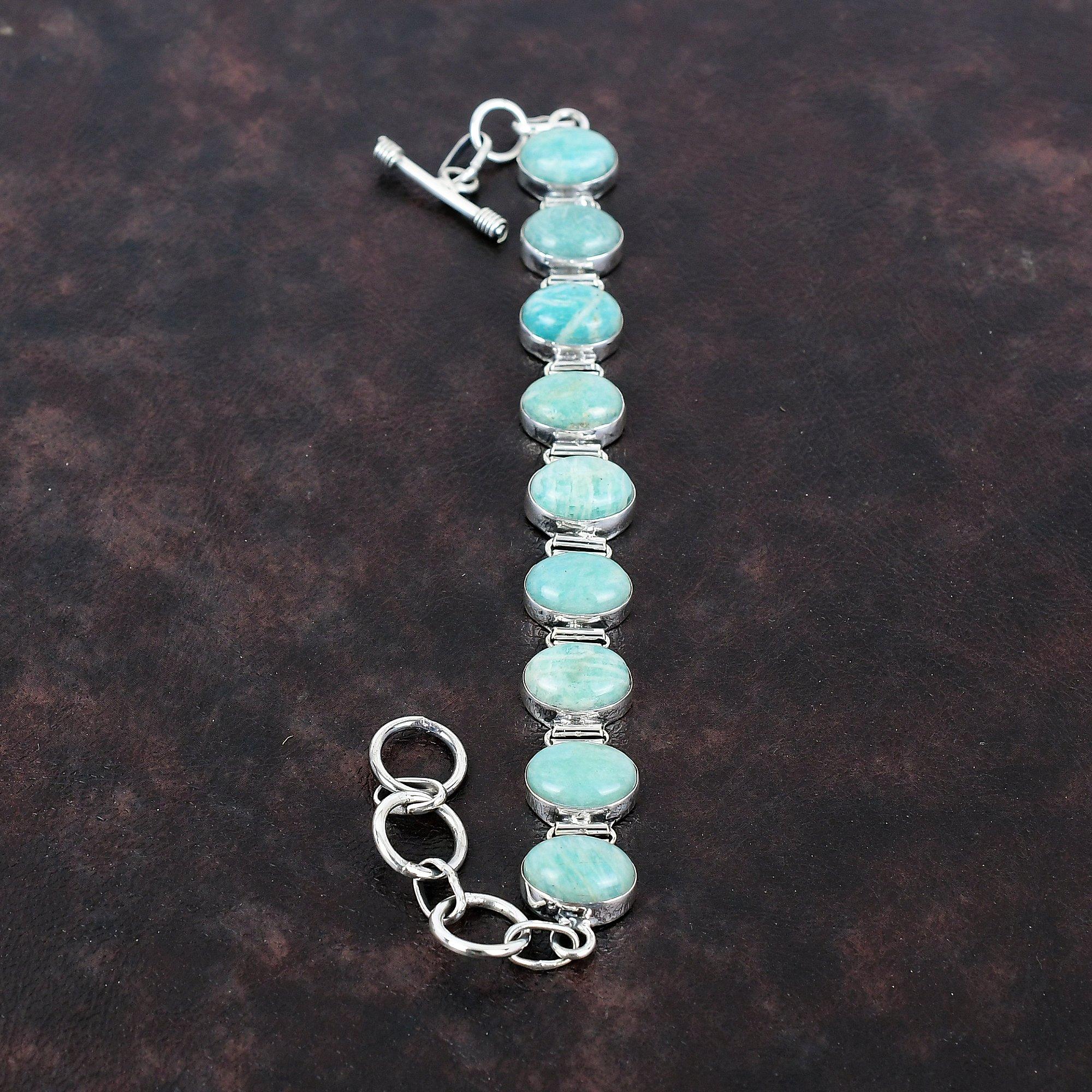 Pulseira de Amazonita Pulseira de Prata de Lei 925 Joia de Pedra Preciosa Pulseira de Corrente Ajustável Joia de Prata Feita à Mão Pulseira Elegante Para Presente