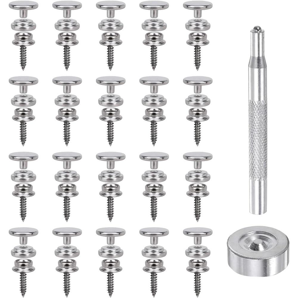 62-piece Stainless Steel Snap Fastener Set, 15 Mm Marine-grade Canvas Snaps, Suitable For Boat Covers, Leather And Wooden Crafts, Durable