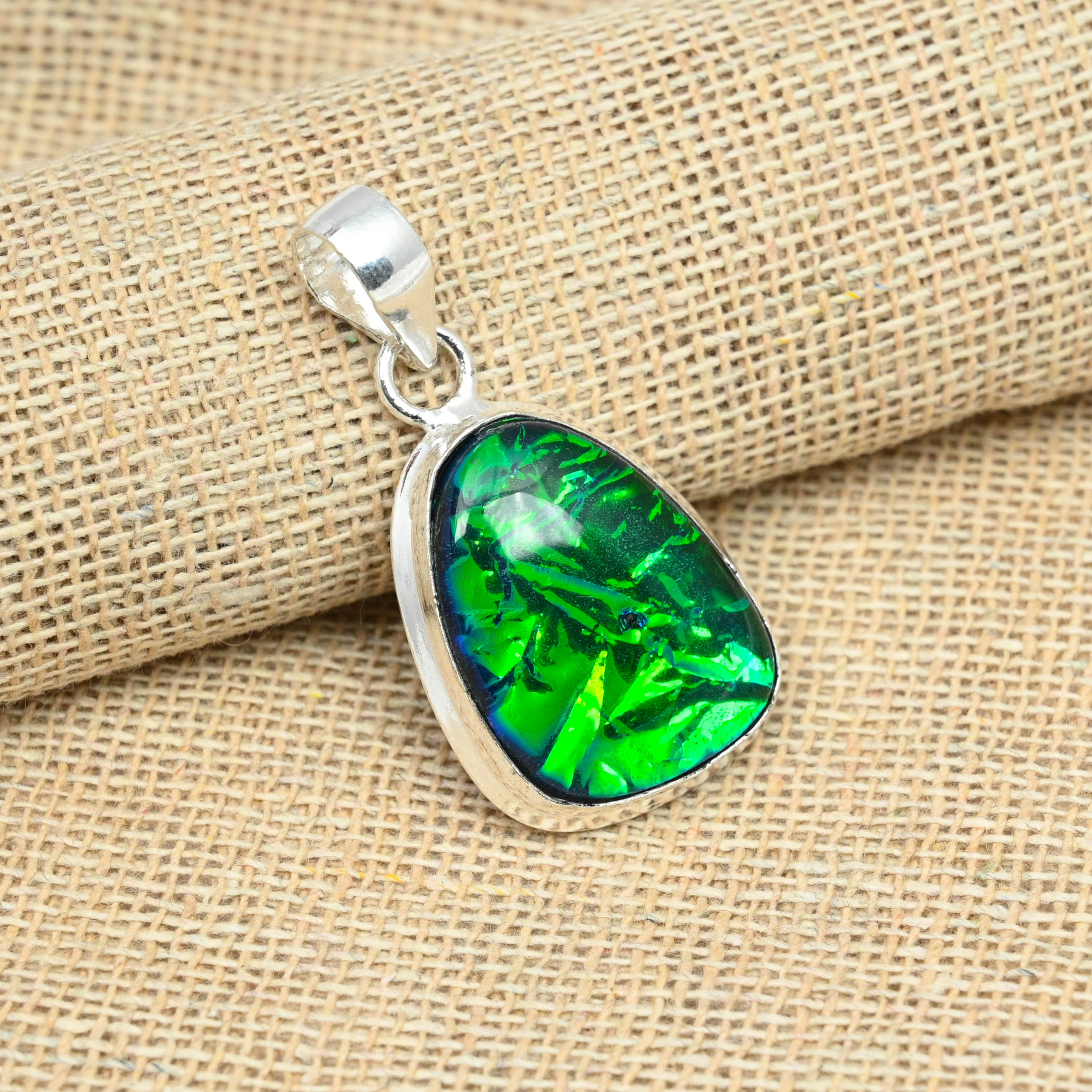 Blue Australian Triplet Opal Gemstone 925 Sterling Silver Handmade Elegant Pendant