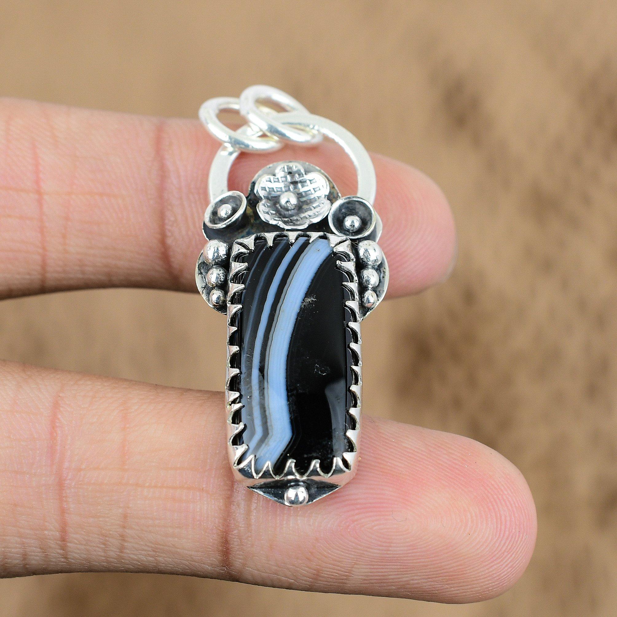 Gift For Her 925 Sterling Silver Natural Sardonyx Gemstone Pendant Flower