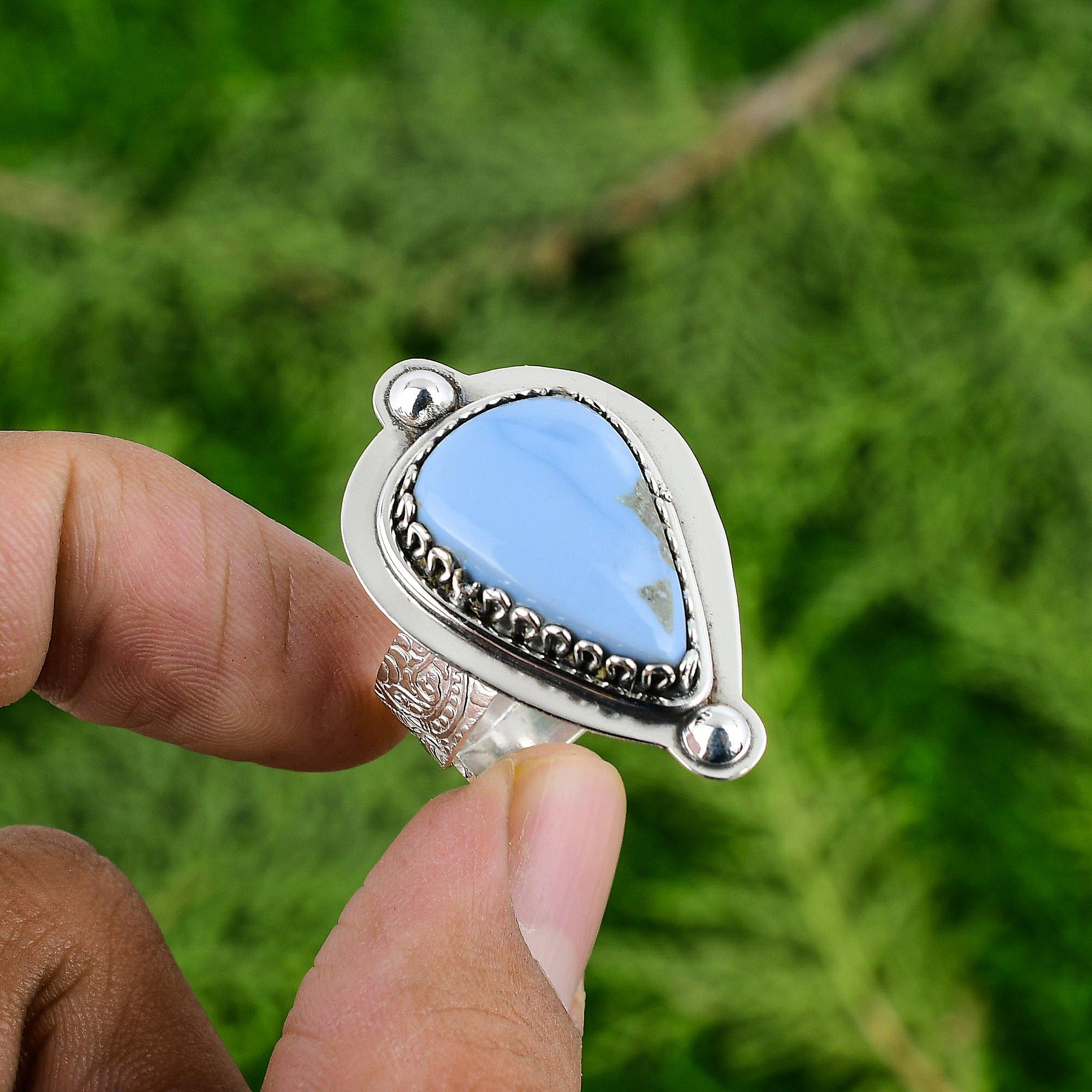 Sterling Silver Natural Owyhee Blue Opal Daughter Promise Unique Engagement Ring