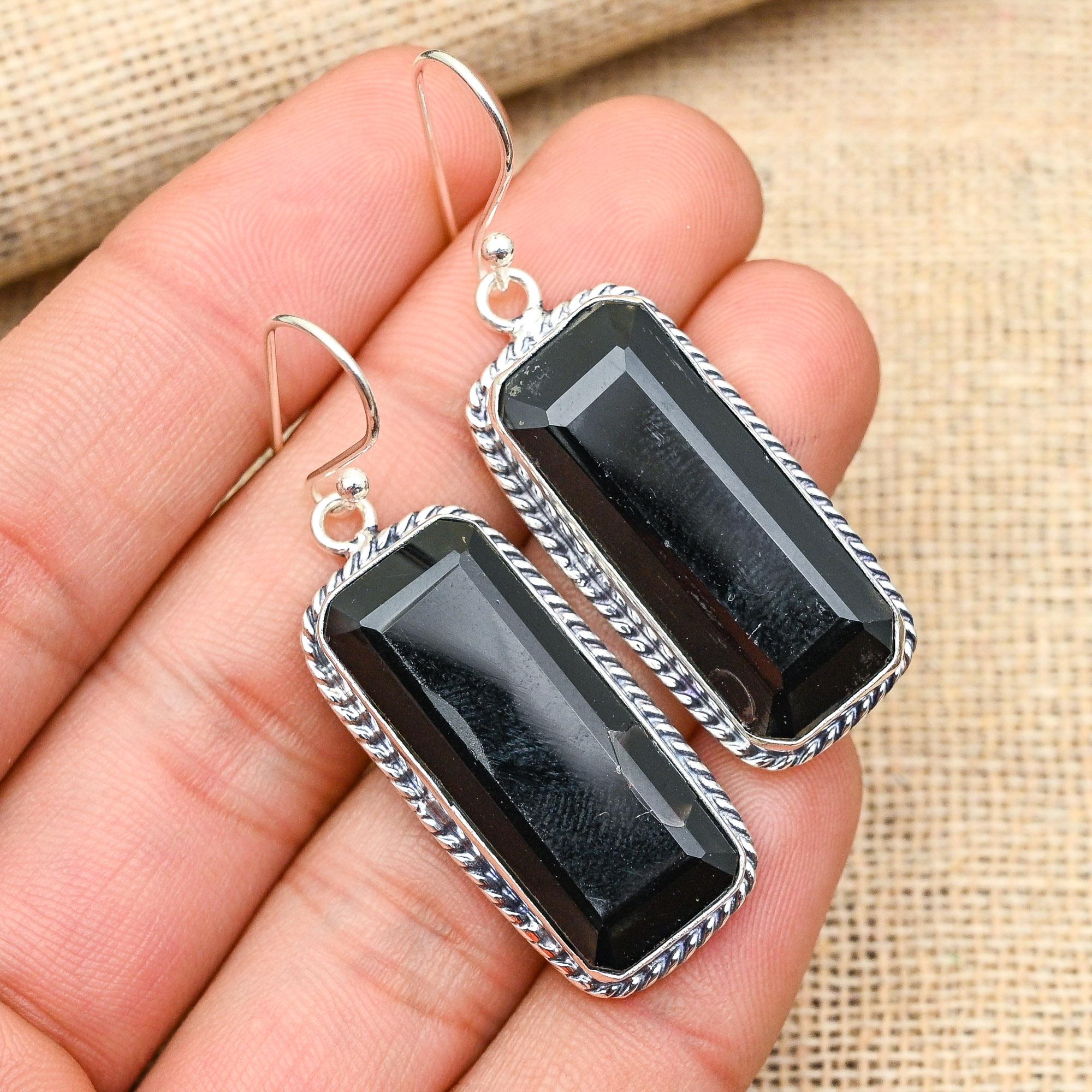 Glamorous Black Spinel Gemstone Handmade 925 Solid Sterling Sliver Jewelry Earrings For Her